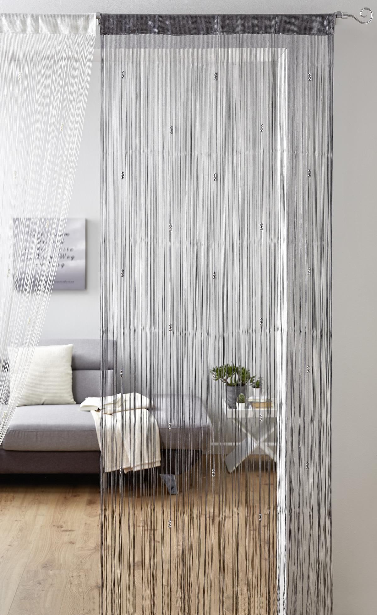Zsinórfüggöny Perle 90/245cm - antracit/fehér, Romantik / Landhaus, textil (90/245cm) - Modern Living