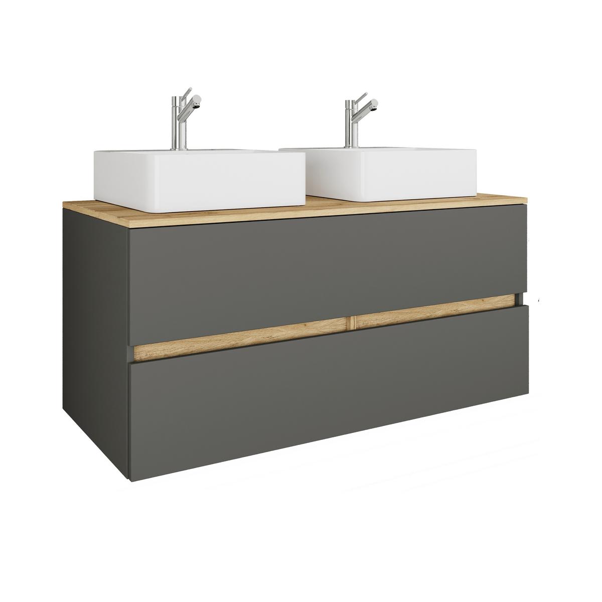 Badezimmer Cosila - Honigeiche/Weiss, Trend, Keramik/Holzwerkstoff (111cm) - MID.YOU