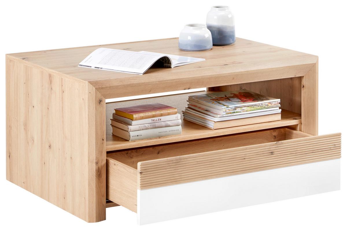 Masuță de cafea KASHMIR NEW - alb/culoare lemn stejar, Modern, material pe bază de lemn (100/50/69cm) - Modern Living