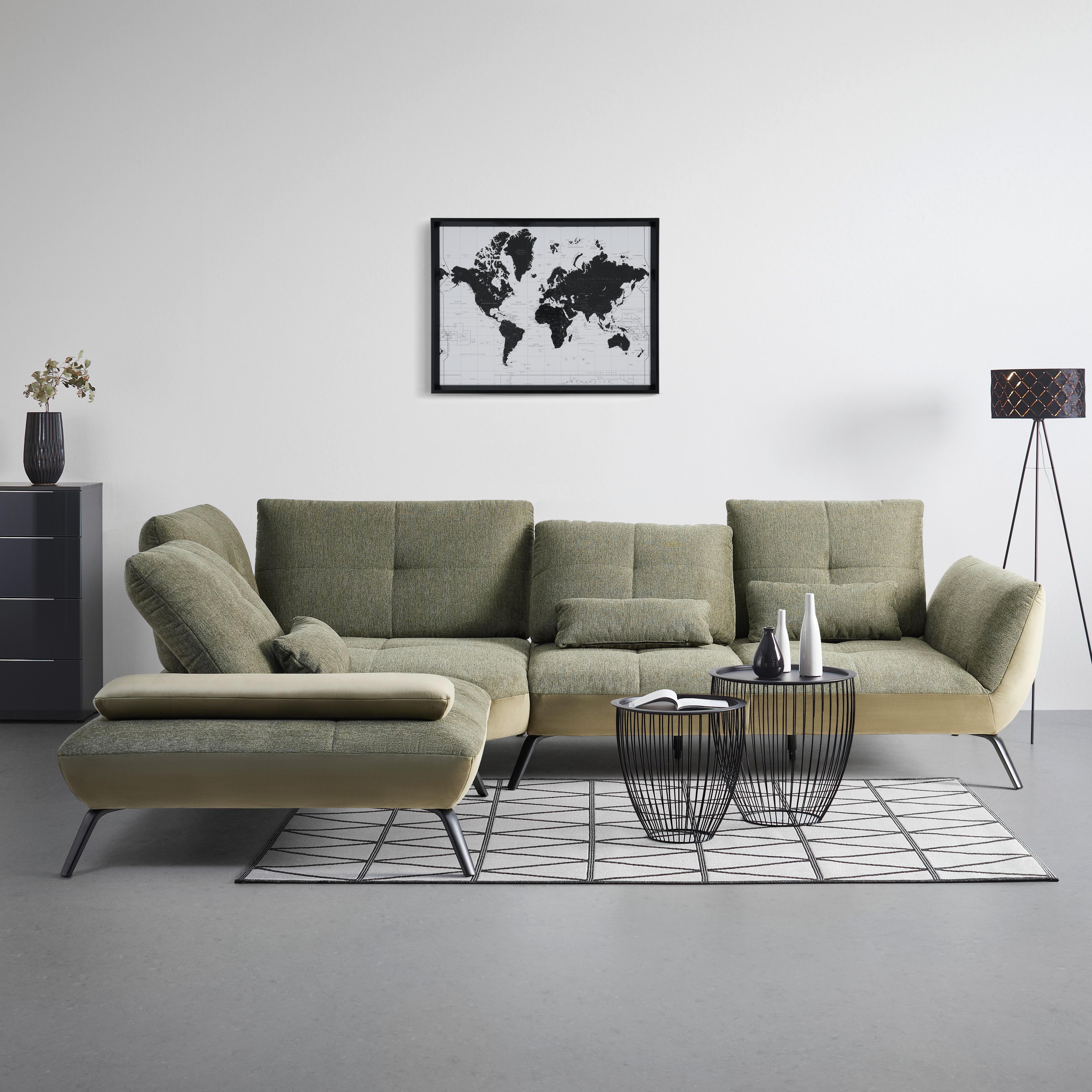 Sedežna Garnitura Trendy, Olivno Zelena - črna/olivno zelena , Moderno, kovina/tekstil (250/93/310cm) - Premium Living
