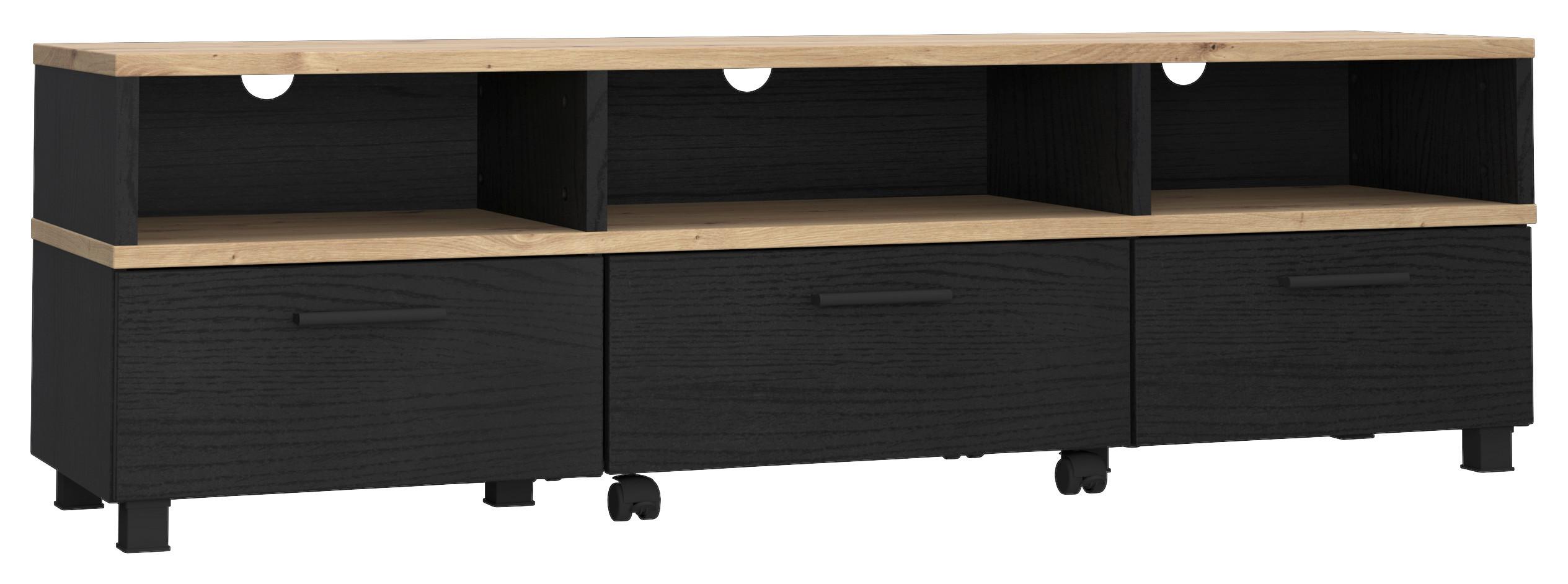 Lowboard in Schwarz/Eichefarben - Eichefarben/Schwarz, Modern, Holzwerkstoff/Kunststoff (161,6/48,5/41,3cm) - Modern Living