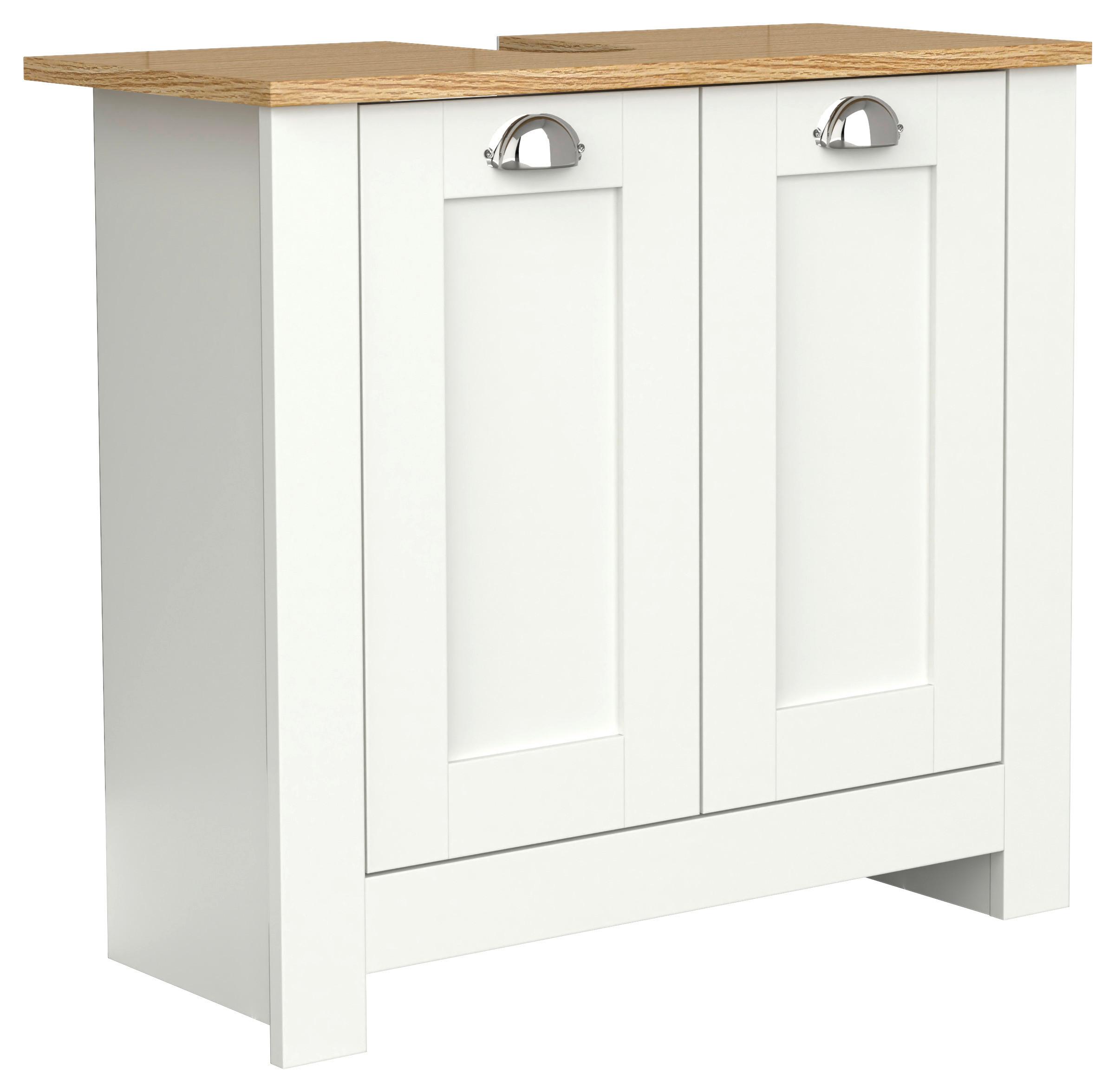 Waschbeckenunterschrank Balusa ca. 65x60 cm Weiß/Eiche - Eichefarben/Silberfarben, MODERN, Holzwerkstoff/Metall (65/60/30cm) - MID.YOU