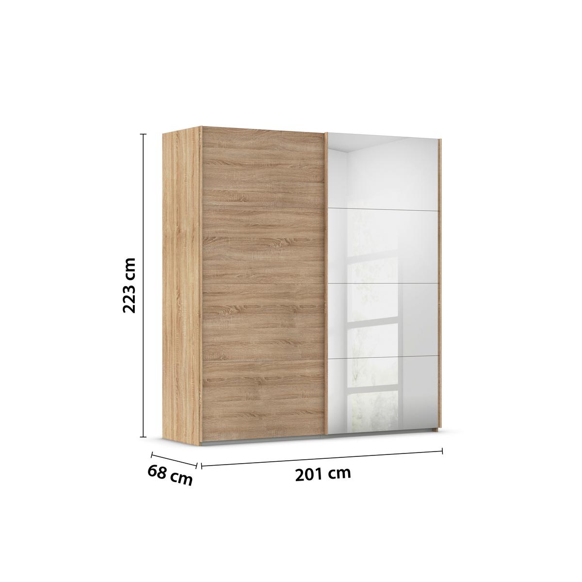 Omara Z Drsnimi Vrati Evelyn, Barva Hrasta - hrast sonoma, Design, umetna masa/steklo (201/223/68cm) - Novel