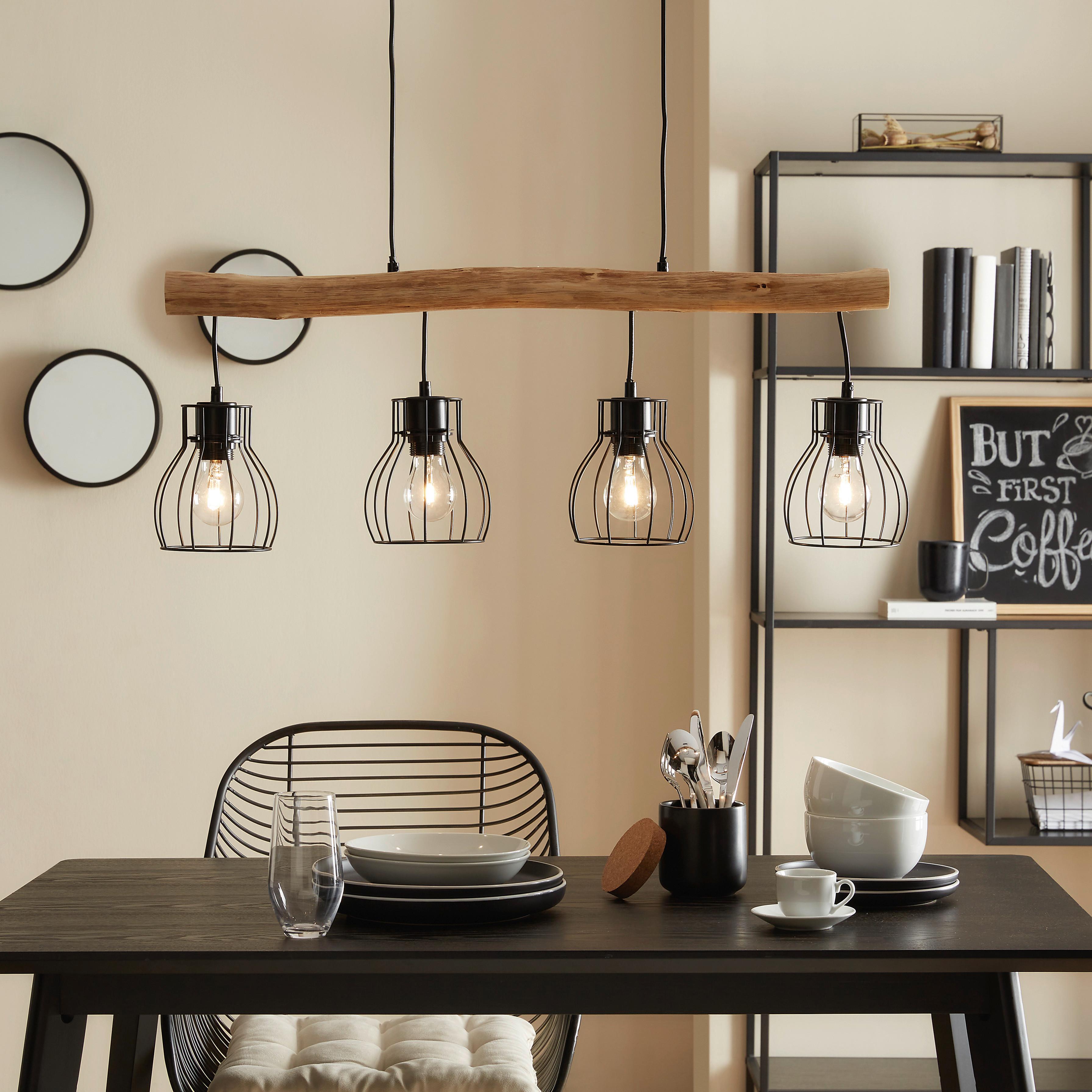 Lampă suspendată Gidi - negru, Romantik / Landhaus, plastic/lemn (82,5/13,6/140cm) - Mömax