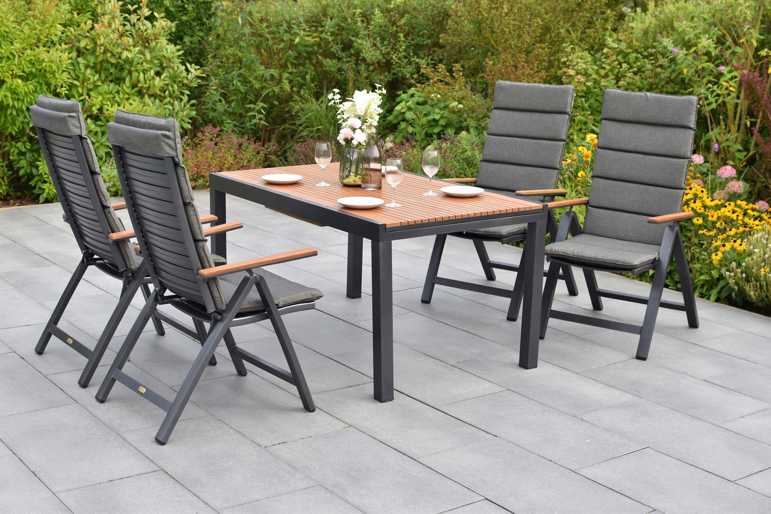 Gartentischgruppe Astros 9-tlg. Graphitfarben - Graphitfarben/Naturfarben, KONVENTIONELL, Kunststoff/Textil (90/150-200/75cm) - Gardenson