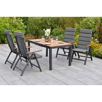 Gartentischgruppe Astros 9-tlg. Graphitfarben - Graphitfarben/Naturfarben, KONVENTIONELL, Kunststoff/Textil (90/150-200/75cm) - Gardenson