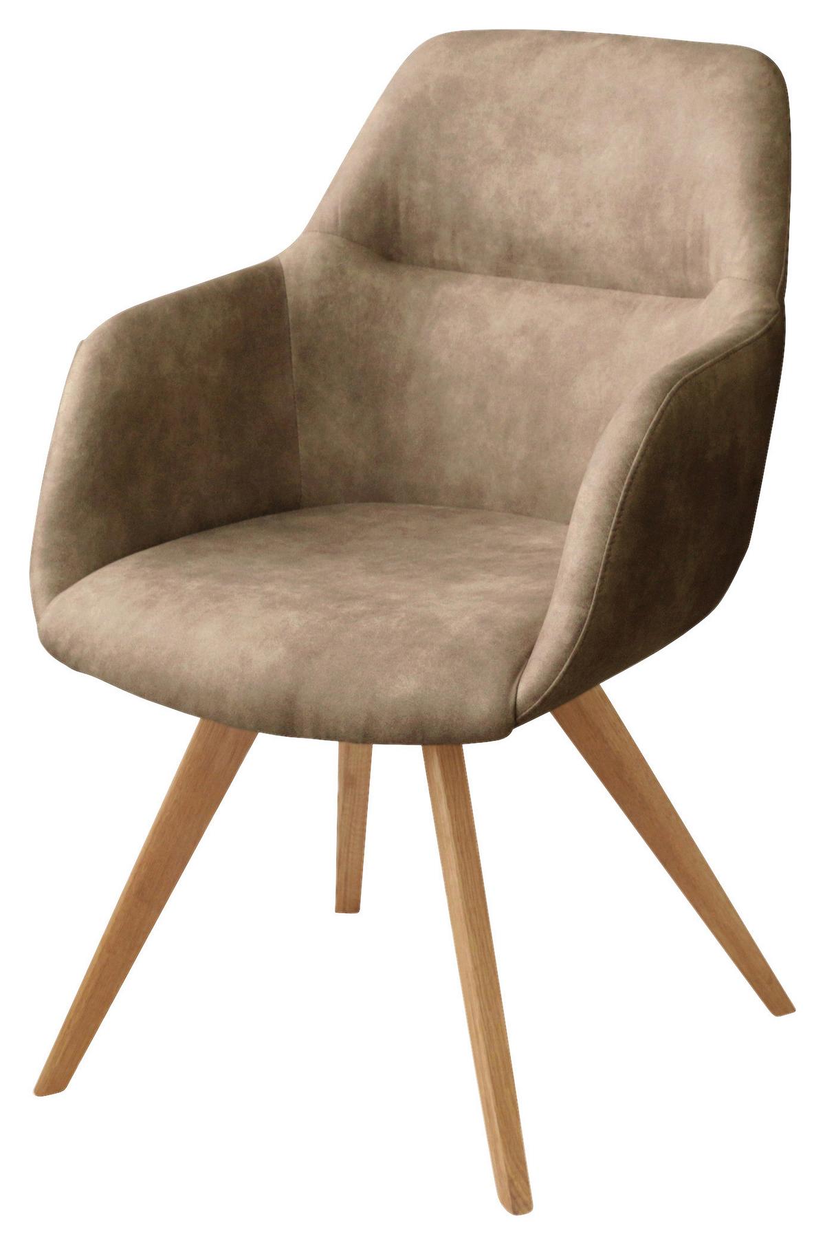 KRZESŁO Z PODŁOKIETNIKAMI VENEDIG - kolor dębowy/beżowy, Design, drewno/tkanina (57/85,5/65cm) - Voleo