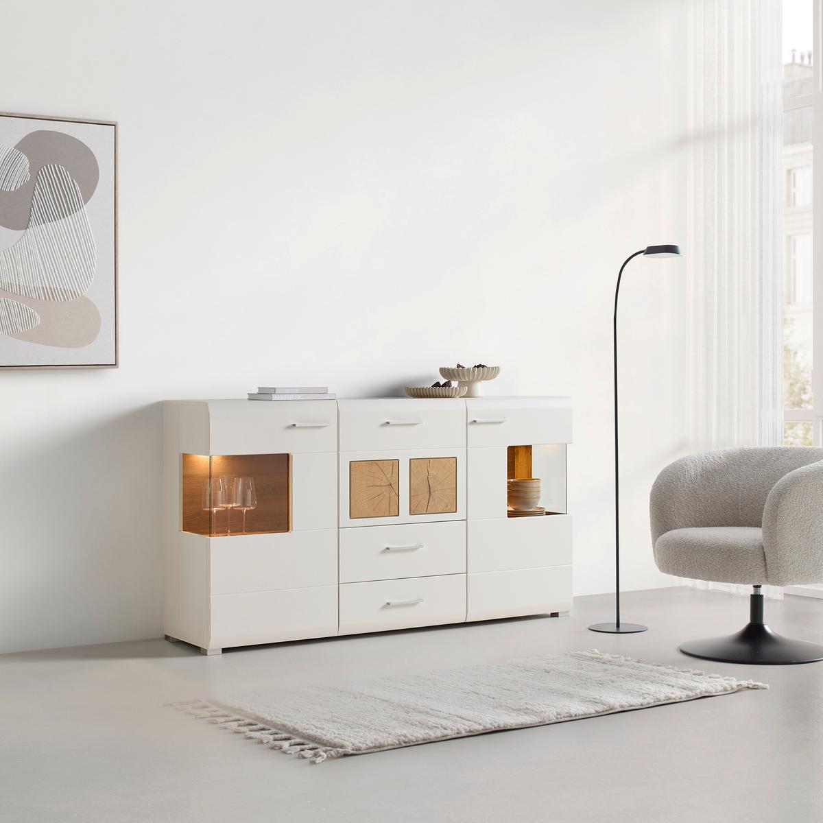 Sideboard Fun Plus Weiß/Eichefarben - Chromfarben/Eichefarben, MODERN, Holzwerkstoff/Metall (170/94/42cm) - Mömax
