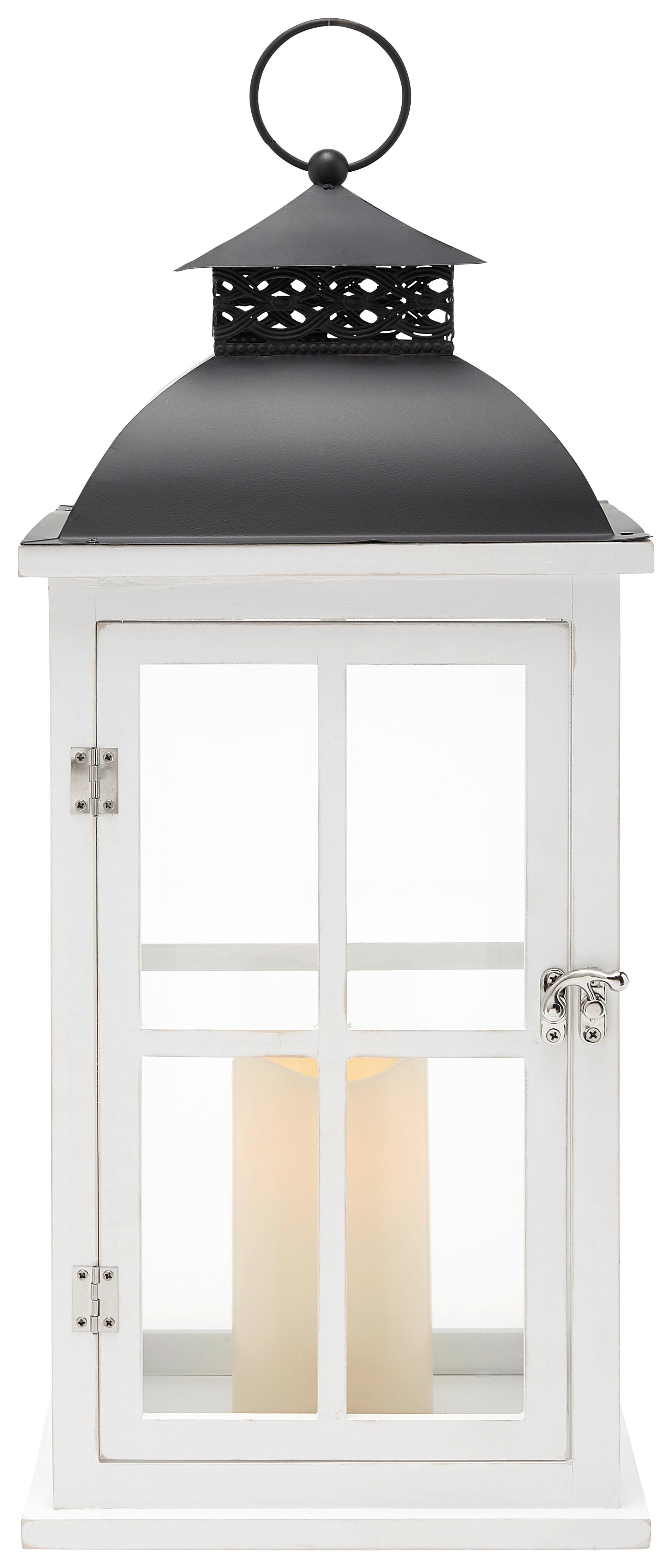 Laterne inkl. LED-Kerze Hca.51cm 'Bastian' - Schwarz/Weiß, MODERN, Glas/Holz (22/19/51cm) - Bessagi Home