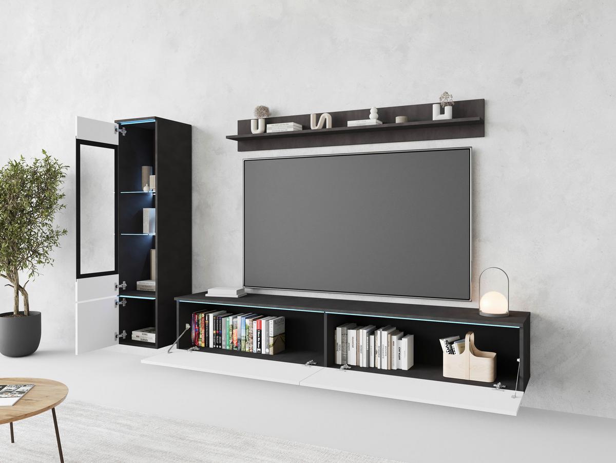 Dnevni Regal Vera, Antracit, Bela, 3-Delno, Led - siva/bela, Basics, umetna masa/steklo (210/130/33cm) - P & B