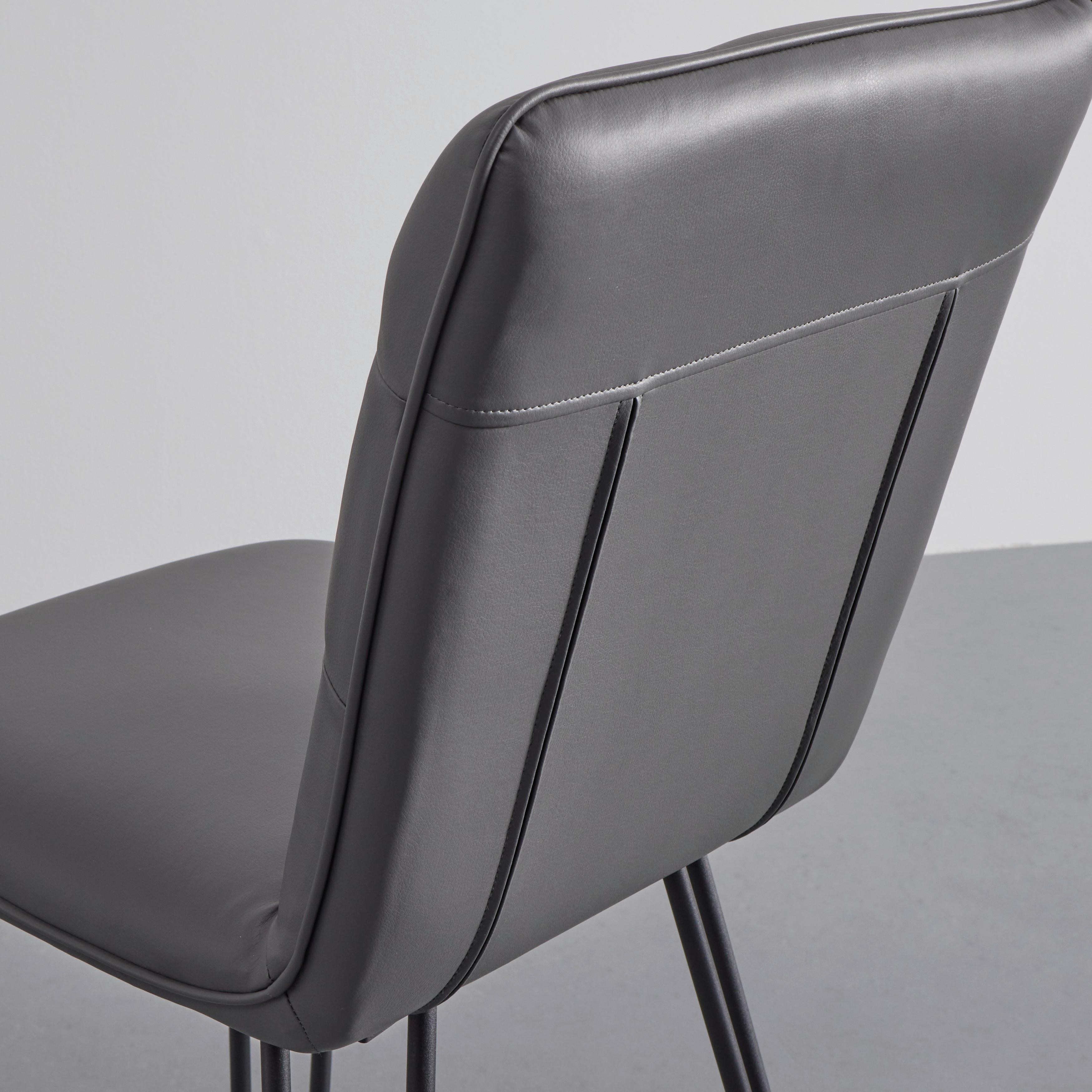 Stuhl "Ivie", Lederlook, grau, Gepolstert - Schwarz/Grau, MODERN, Holz/Textil (43/86/62cm) - Bessagi Home