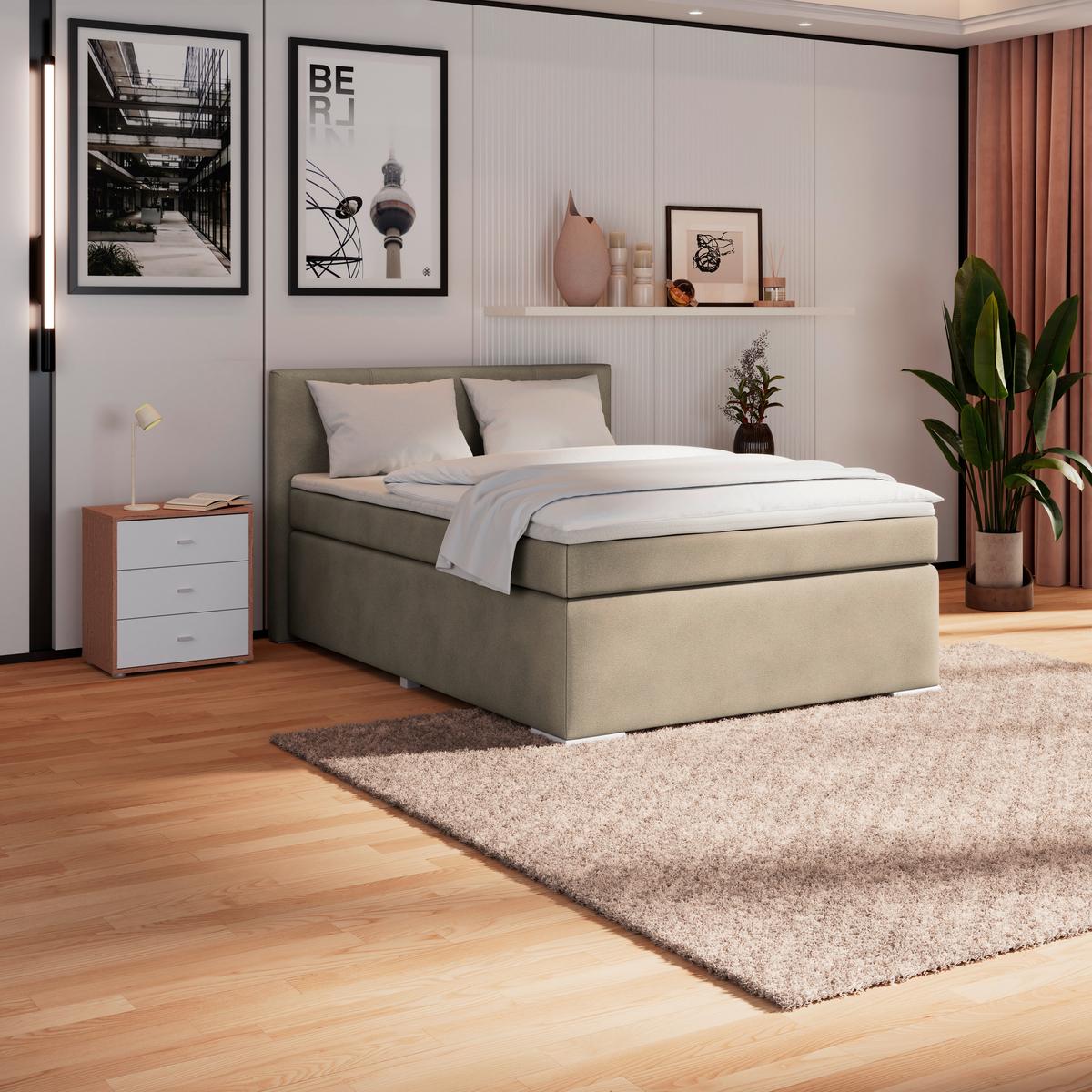 Boxspring Krevet Mira - srebrne boje/taupe, Konvencionalno, drvo/tekstil (120/200cm) - Best Price