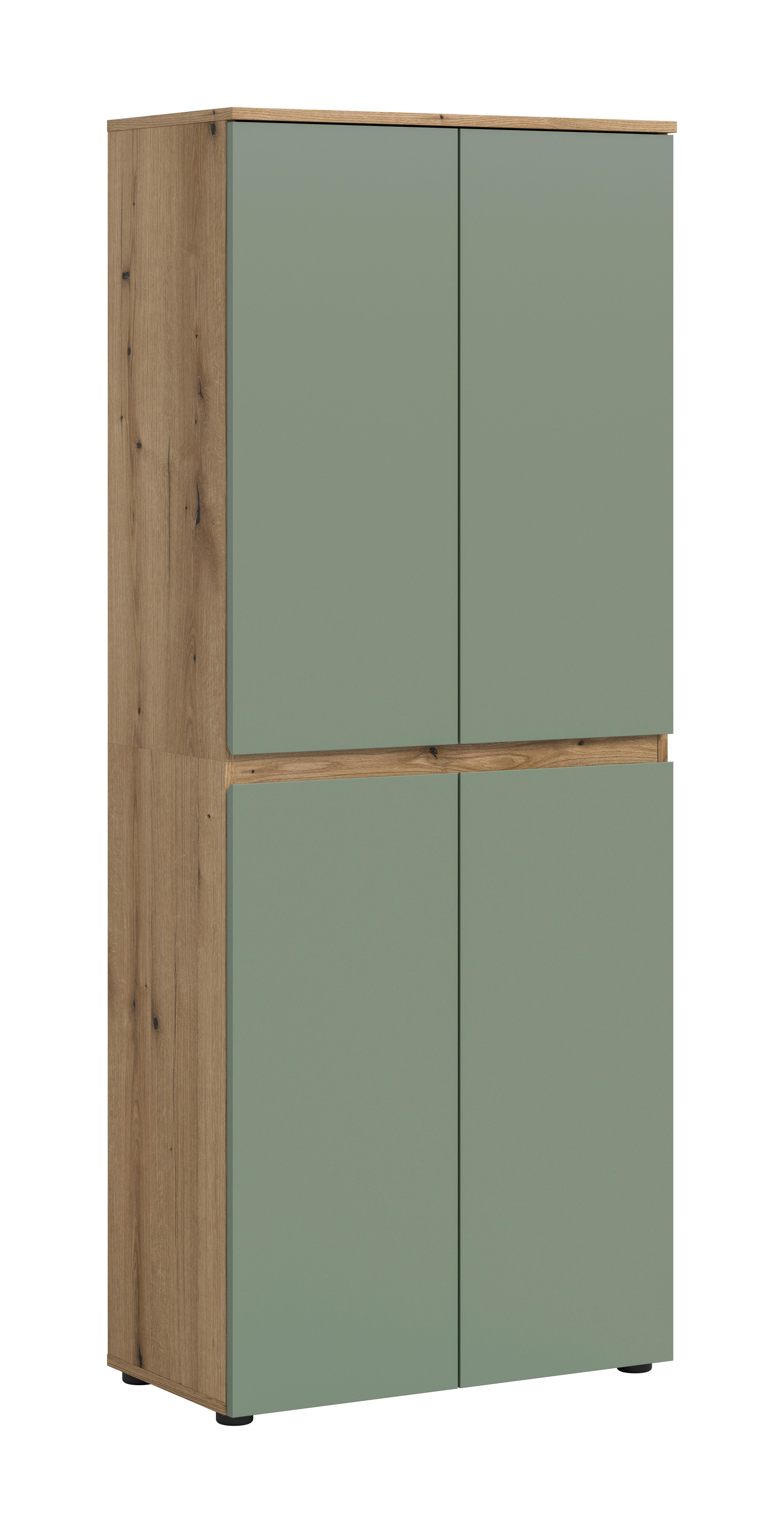 Garderobenschrank Scarpa Graugrün/Eiche - Eichefarben/Schwarz, Design, Holzwerkstoff/Kunststoff (70/175/37cm) - Livetastic