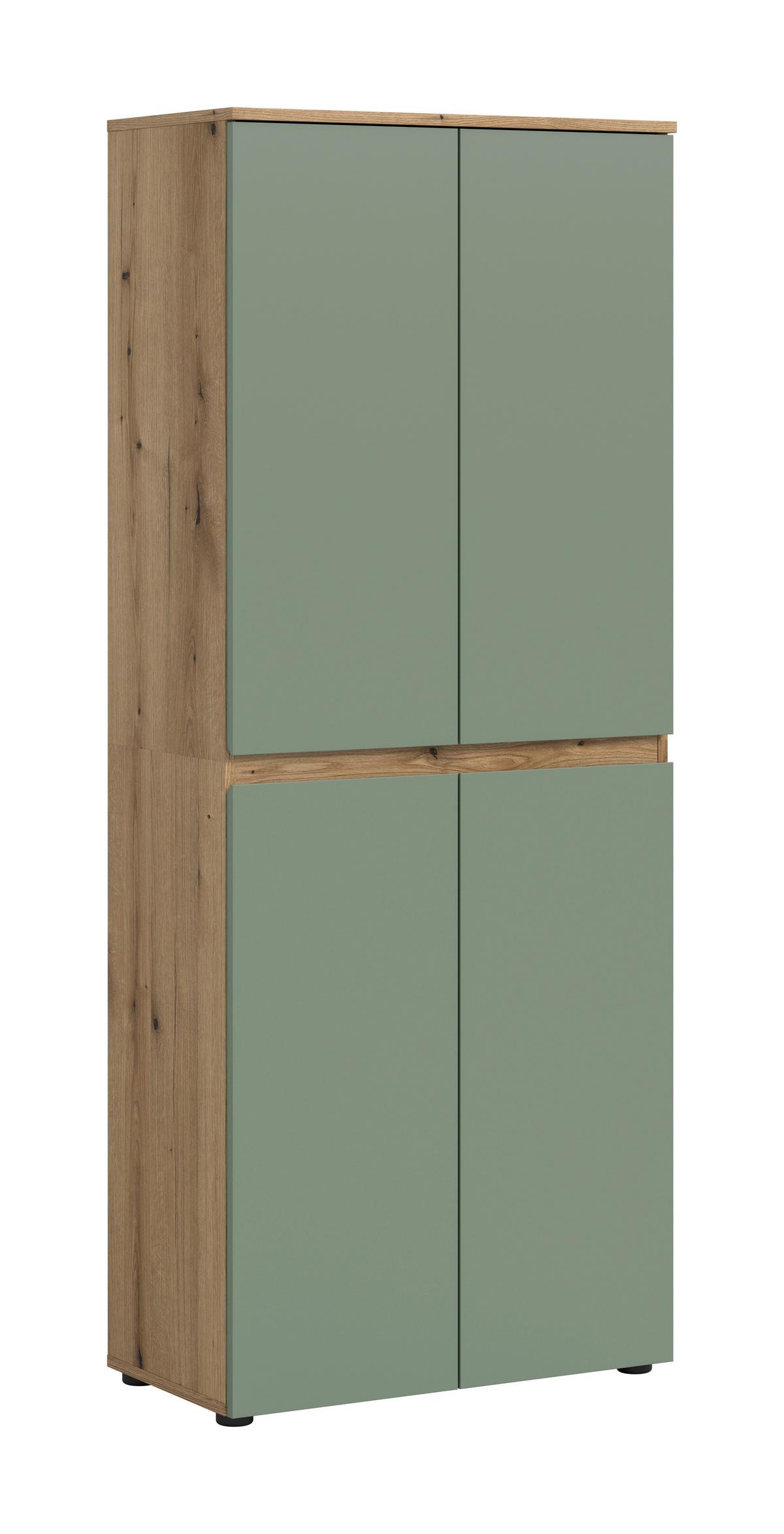 Garderobenschrank Scarpa Graugrün/Eiche - Eichefarben/Schwarz, Design, Holzwerkstoff/Kunststoff (70/175/37cm) - Livetastic