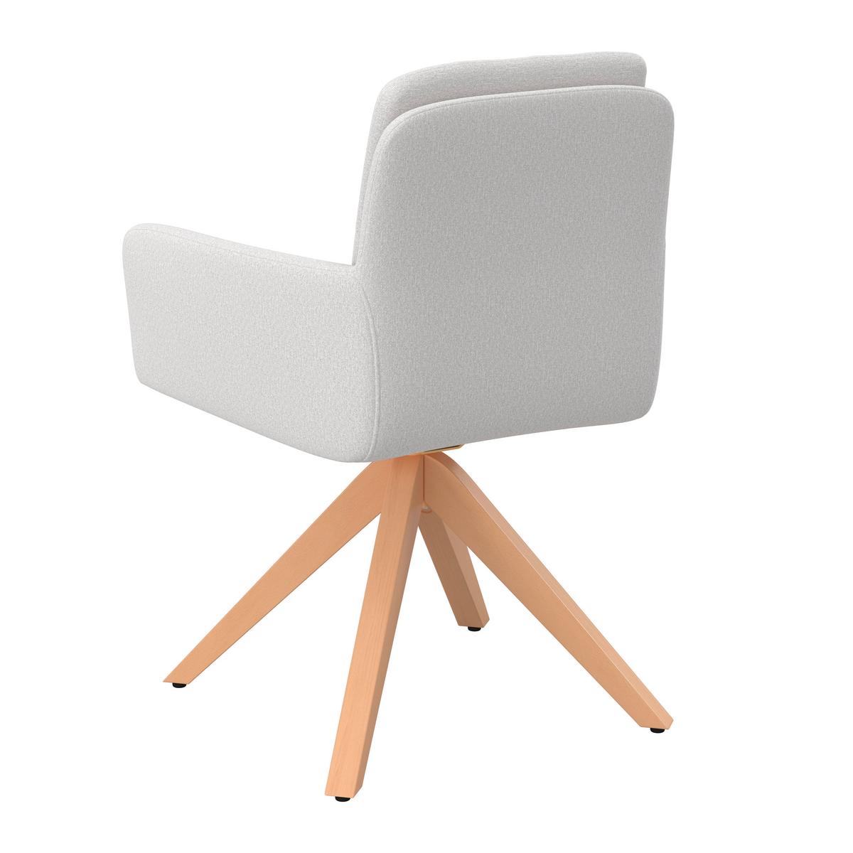 Armlehnstuhl Finja Weiß Webstoff Drehbar Gepolstert - Buchefarben/Weiß, MODERN, Holz/Textil (59/97/63cm) - Bessagi Home