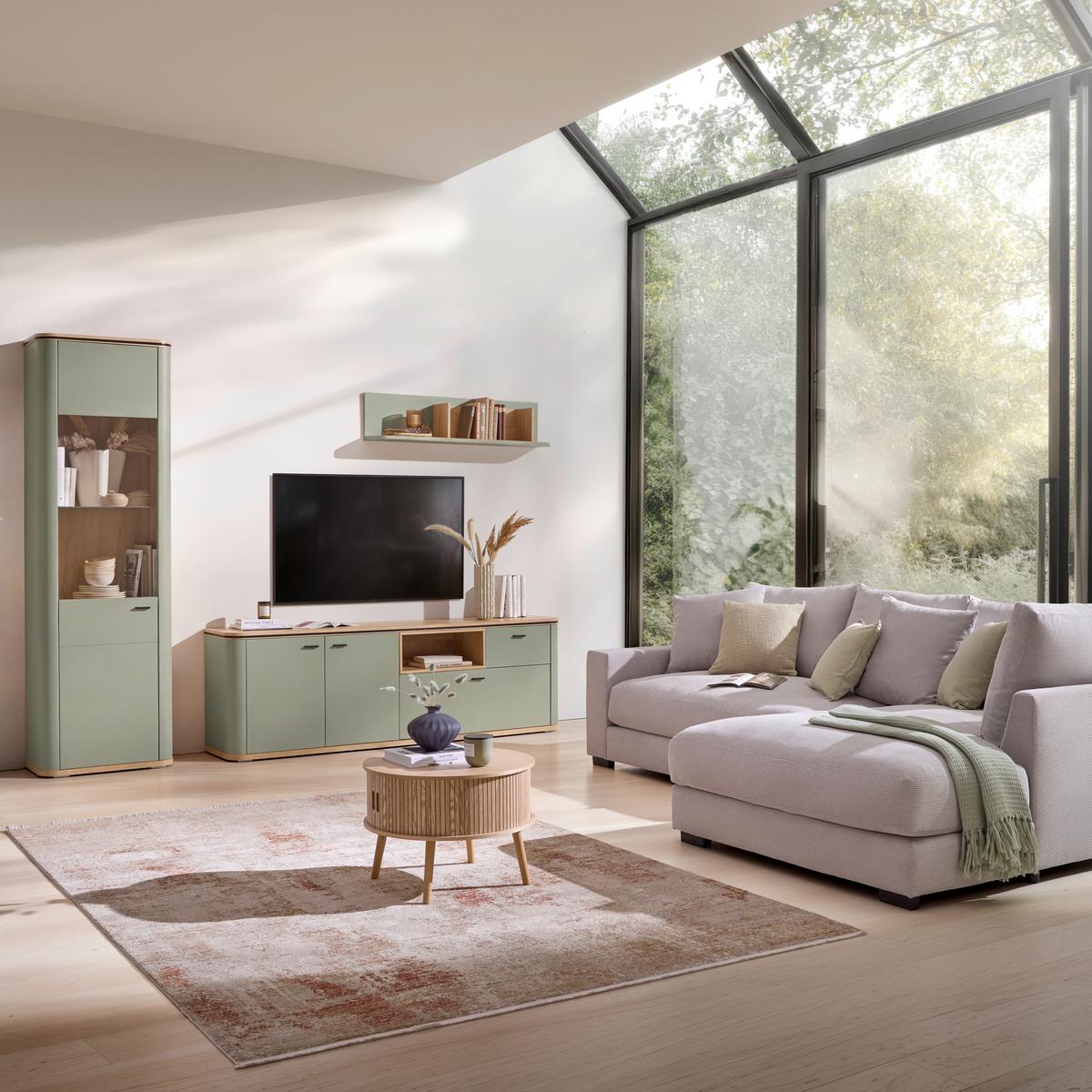 TV-Element Lagos Salbeigrün/Eiche Artisan - Salbeigrün/Anthrazit, Modern, Holzwerkstoff/Kunststoff (210/65/42,5cm) - Premium Living