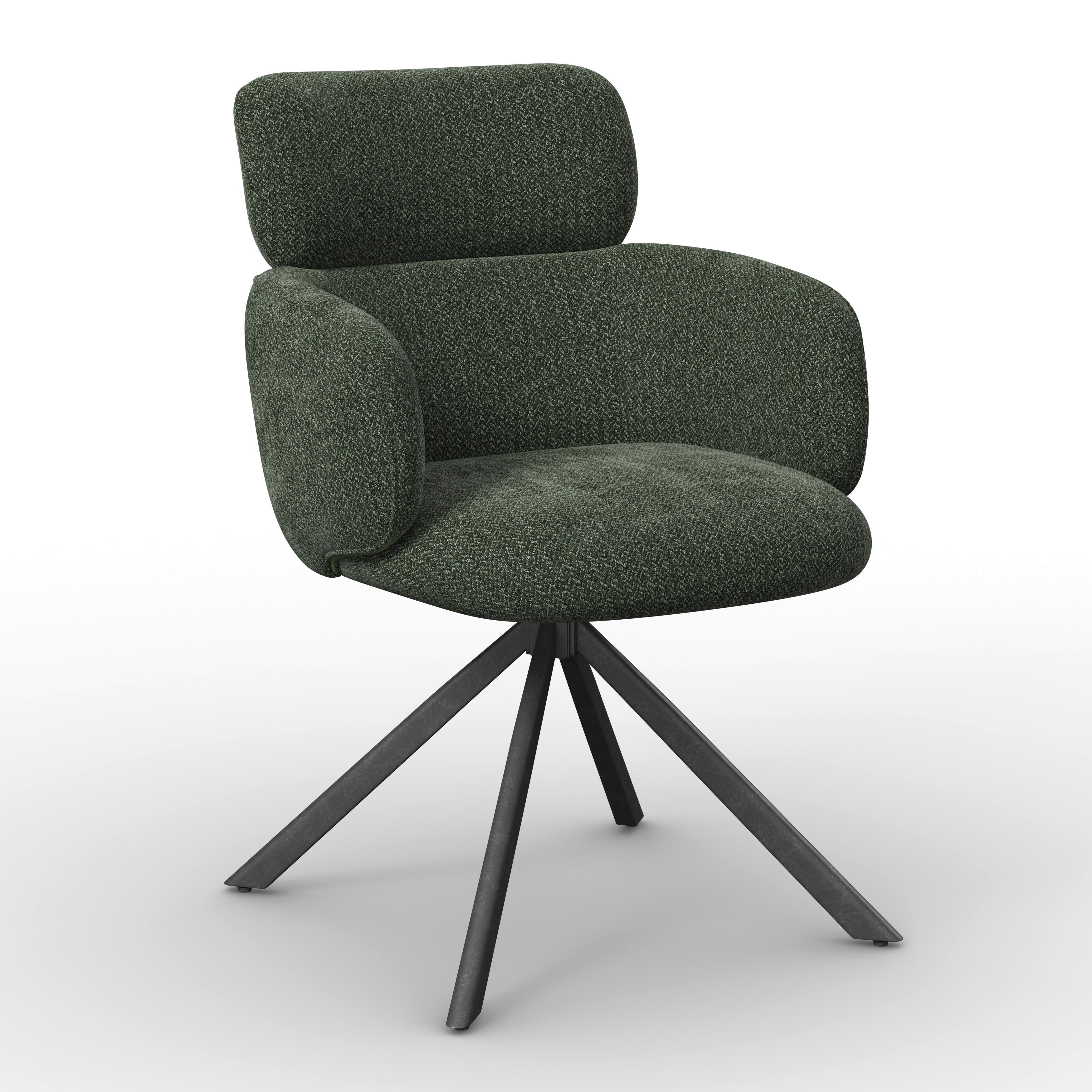 Armlehnstuhl Liora Grün Webstoff Drehbar Gepolstert - Schwarz/Grün, MODERN, Textil/Metall (57,5/84/61cm) - Bessagi Home