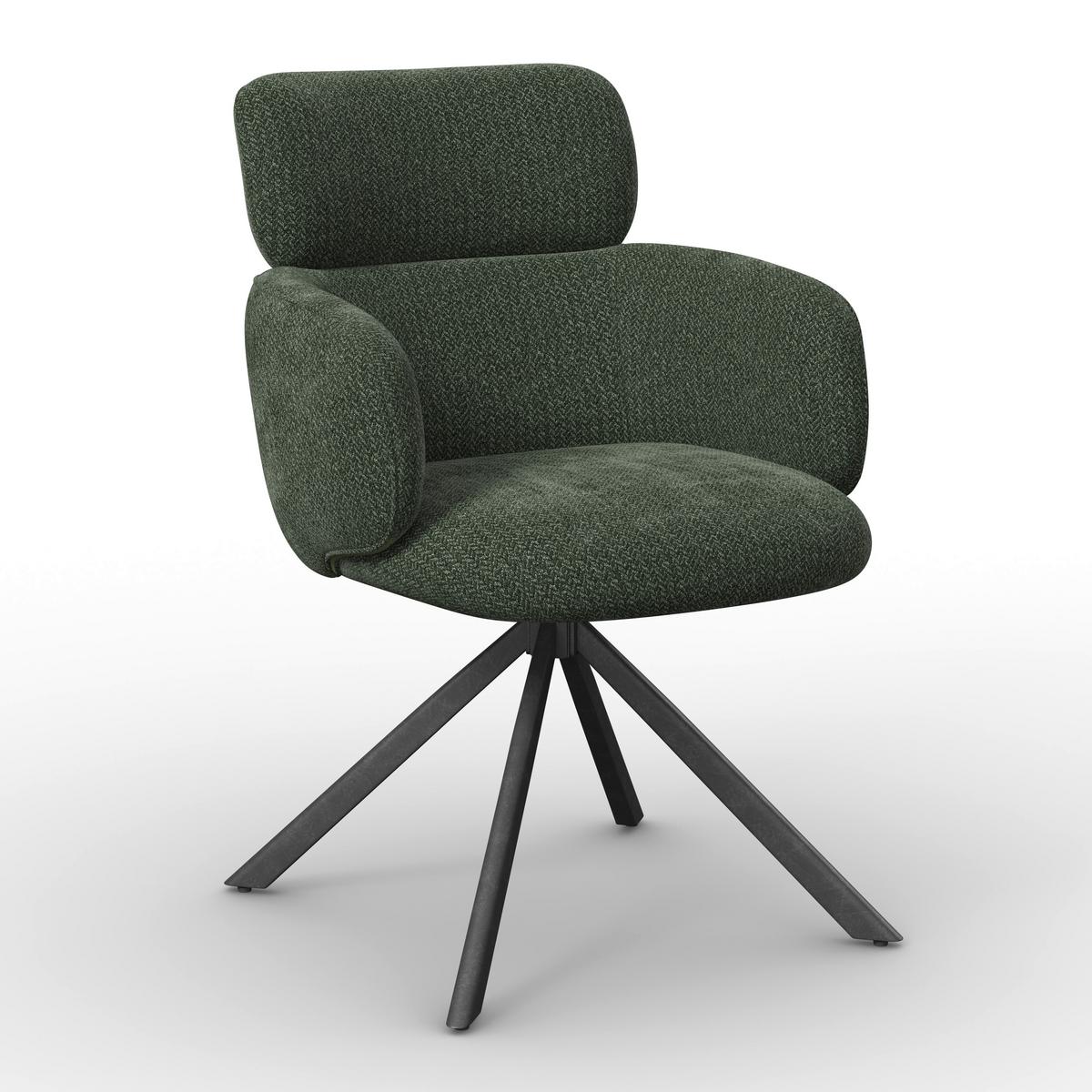 Armlehnstuhl Liora Grün Webstoff Drehbar Gepolstert - Schwarz/Grün, MODERN, Textil/Metall (57,5/84/61cm) - Bessagi Home