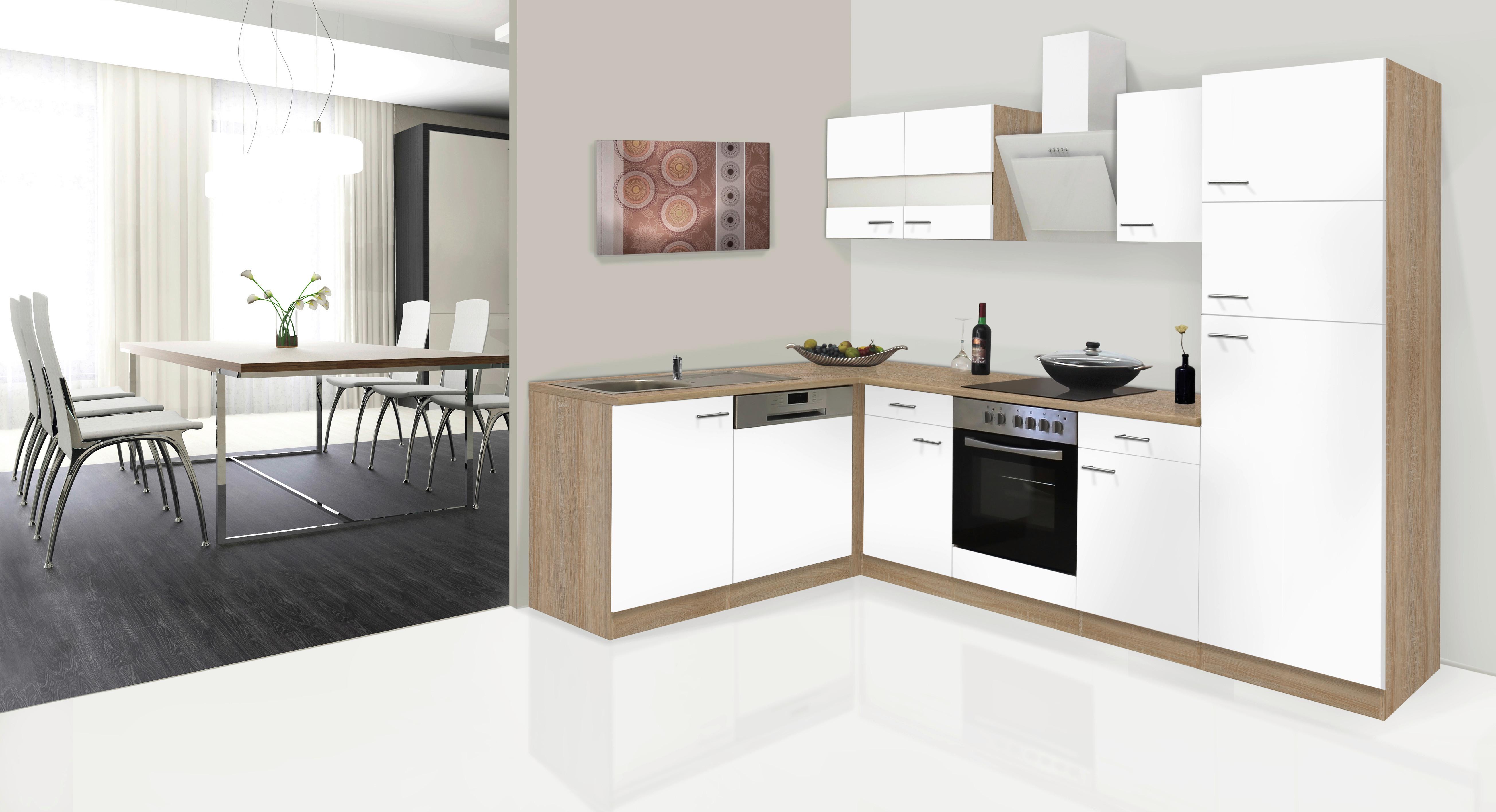 Küchenblock "Economy" , weiß, eiche - Eichefarben/Weiß, Basics, Glas/Holzwerkstoff (172/280cm) - Respekta