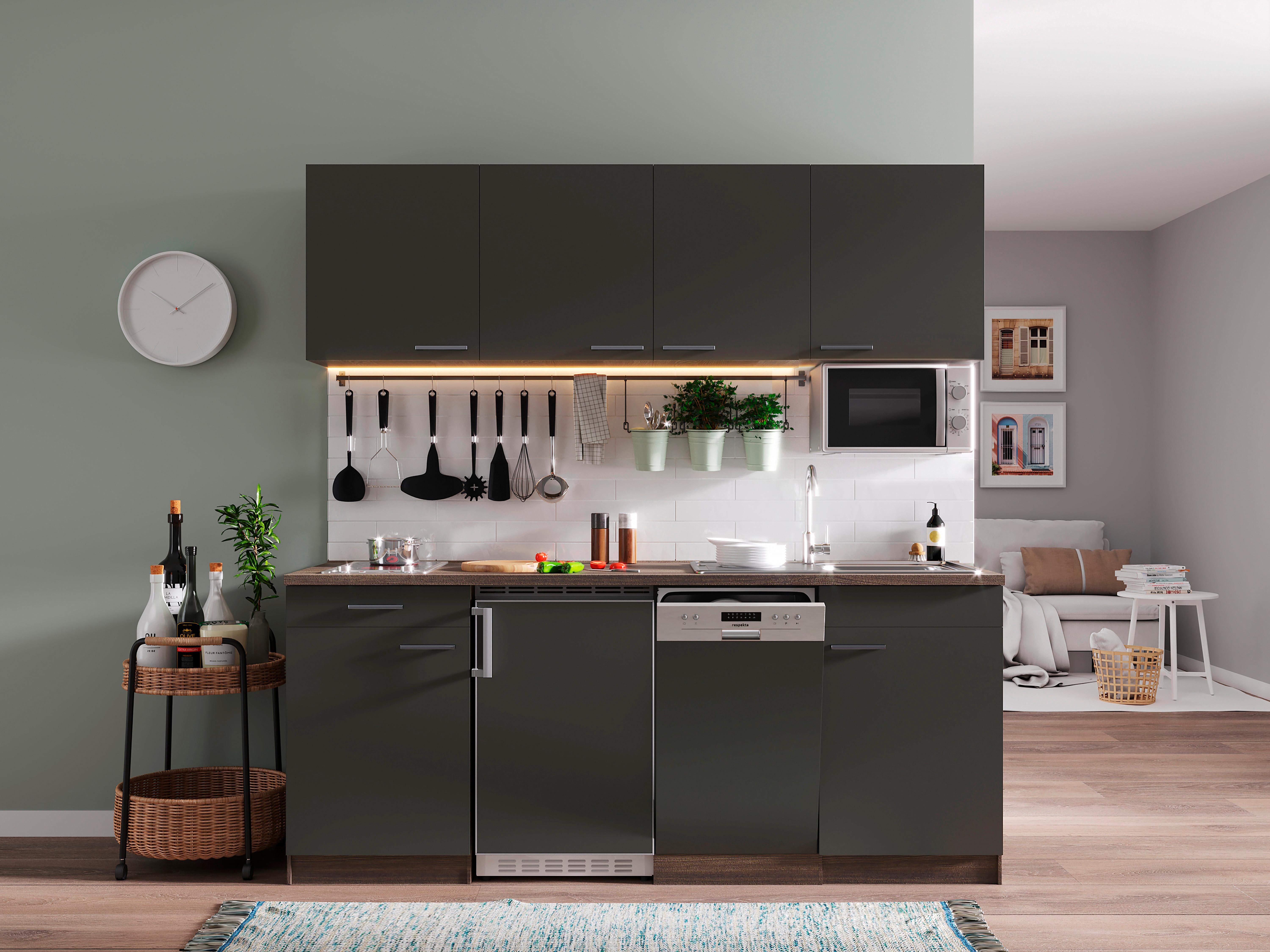 Küchenblock ECONOMY 195 Grau/Eiche B: 195 cm - Eichefarben/Grau, Basics, Holzwerkstoff (195cm) - Respekta