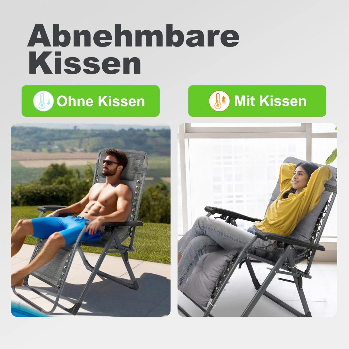 Garten-Relaxsessel Grau klappbar - Grau, Basics, Textil/Metall (68/88/110cm) - Modante