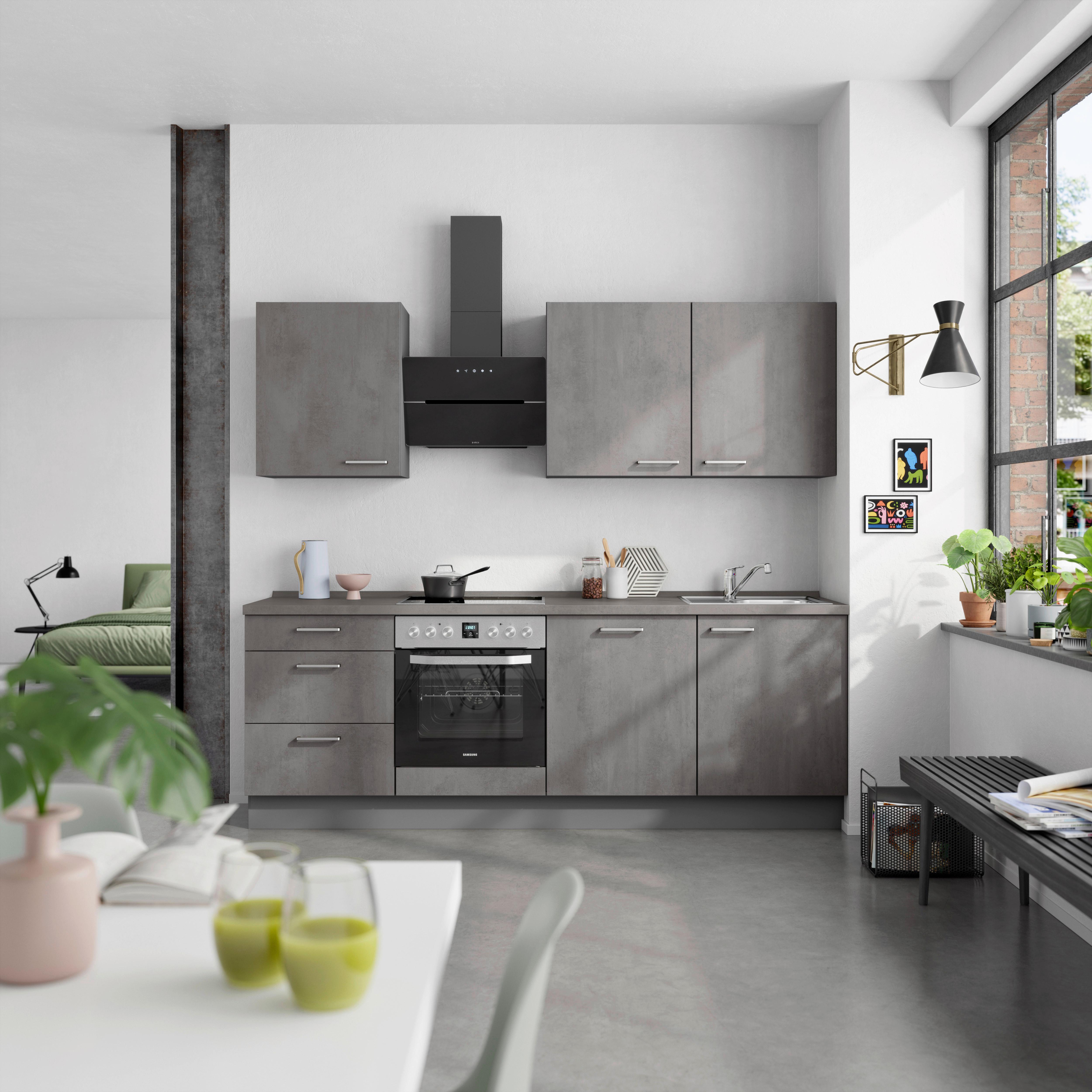 Küchenblock Riva High m. Geräten Schieferfarben - Schieferfarben/Edelstahlfarben, MODERN, Holzwerkstoff/Metall (240cm) - Nobilia
