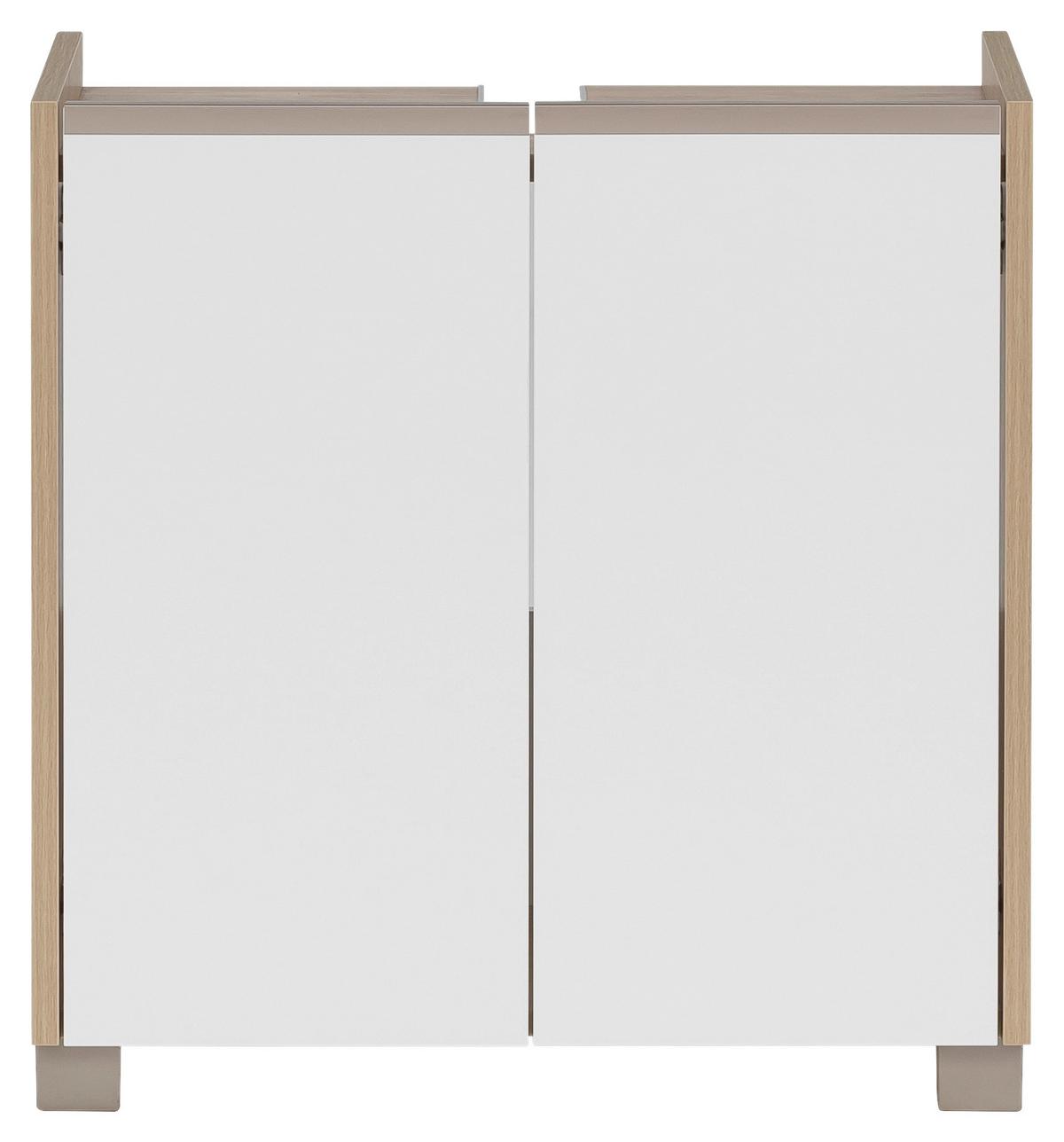 Waschbeckenunterschrank Juba Eiche - Edelstahlfarben/Weiß, MODERN, Holzwerkstoff/Kunststoff (56,9/58,9/33cm) - MID.YOU