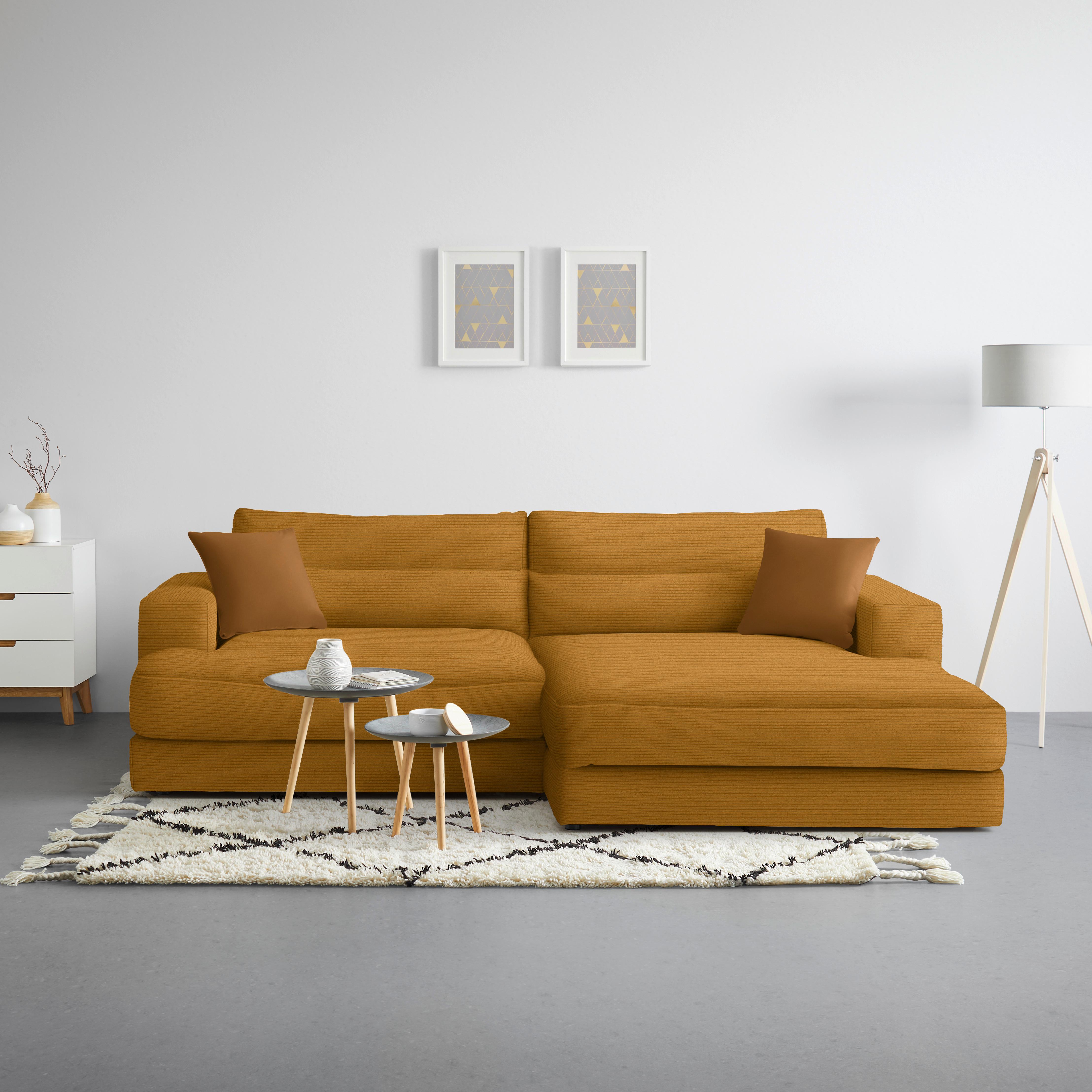 Ecksofa Fabiona rechts Senfgelb - Senfgelb/Schwarz, MODERN, Holz/Kunststoff (268/85/194cm) - Premium Living