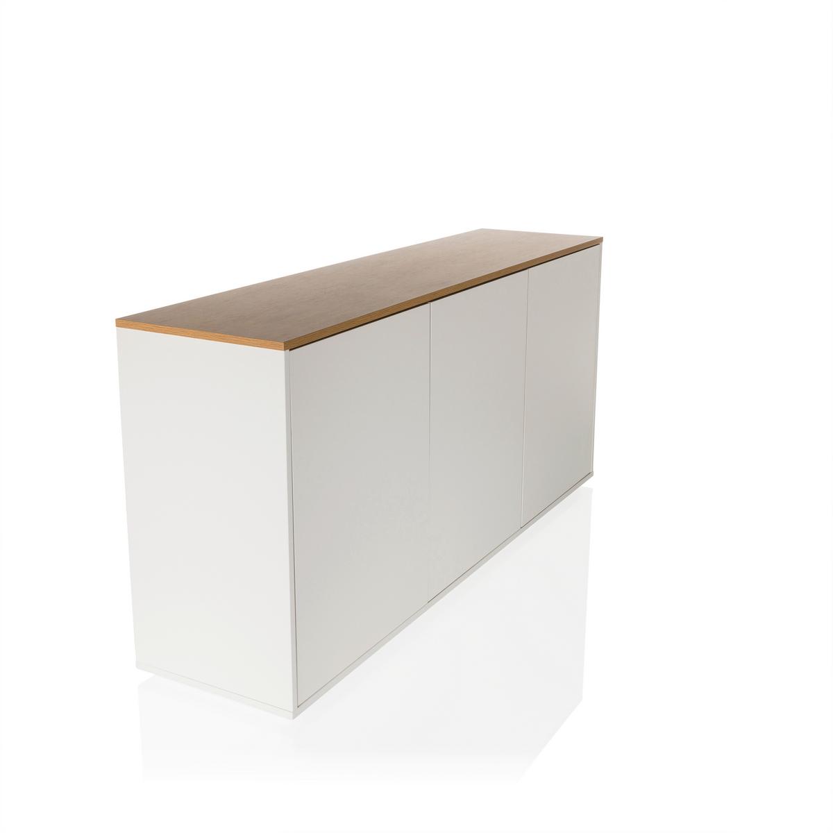 Široka Komoda Kelo, Bela, Barva Hrasta - barve hrasta/bela, Moderno, leseni material (160/76/40cm) - MID.YOU