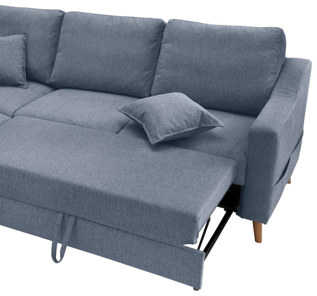 Wohnlandschaft Valentina Blau Struktur - Blau/Naturfarben, KONVENTIONELL, Holz/Textil (200/230cm) - P & B