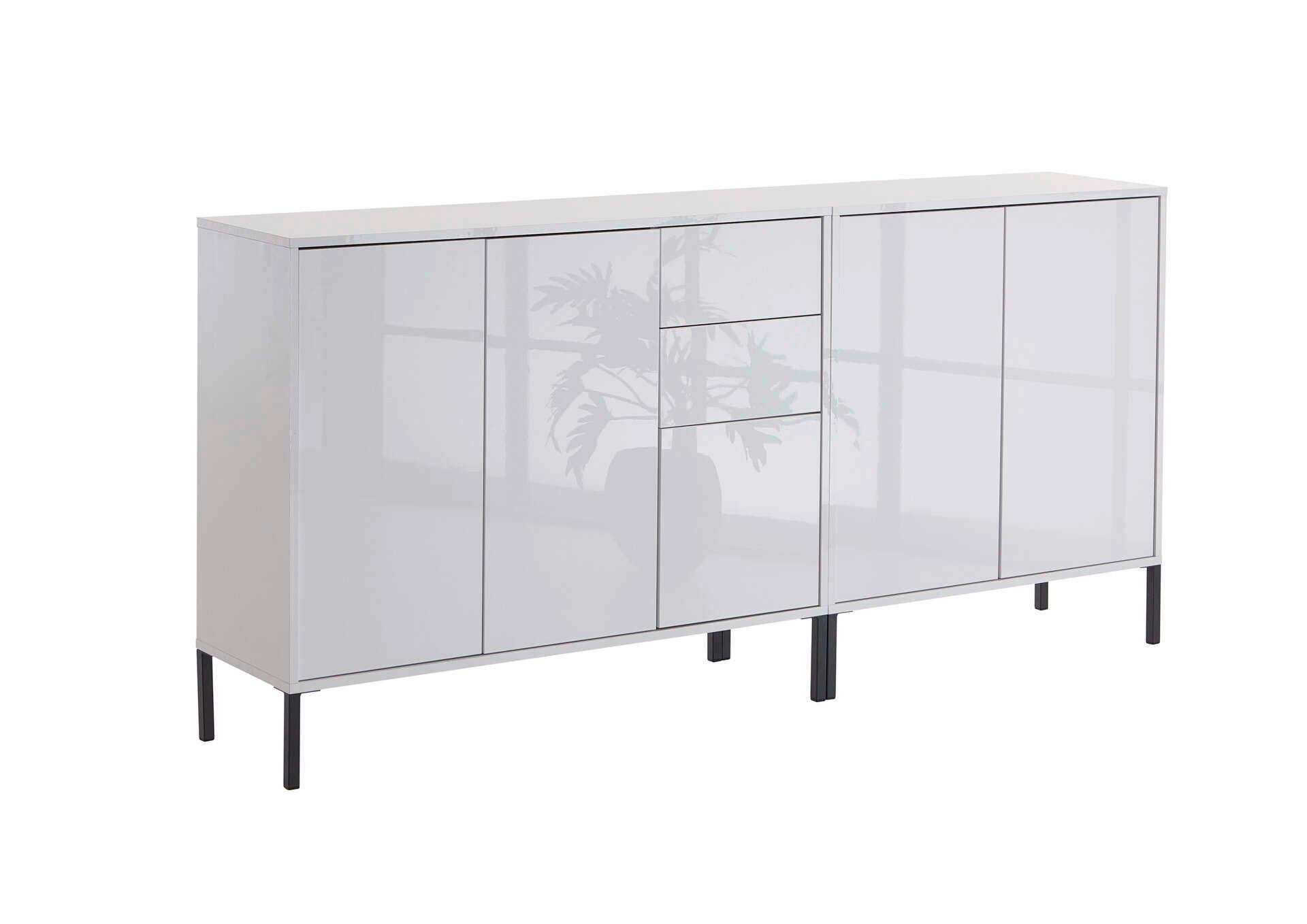 Sideboard Mailand Set 10 Weiß - Weiß Hochglanz/Anthrazit, MODERN, Holzwerkstoff/Metall (184,5/86/33cm) - MID.YOU