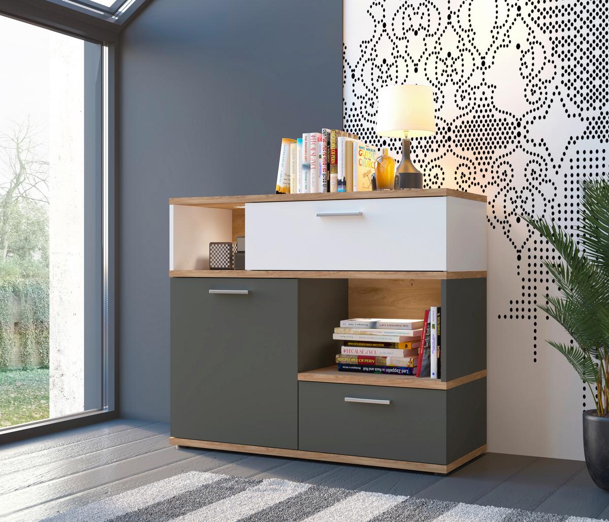 Komoda Twenty - bijela/boje grafita, Moderno, drvni materijal/plastika (100/86/40cm) - Modern Living