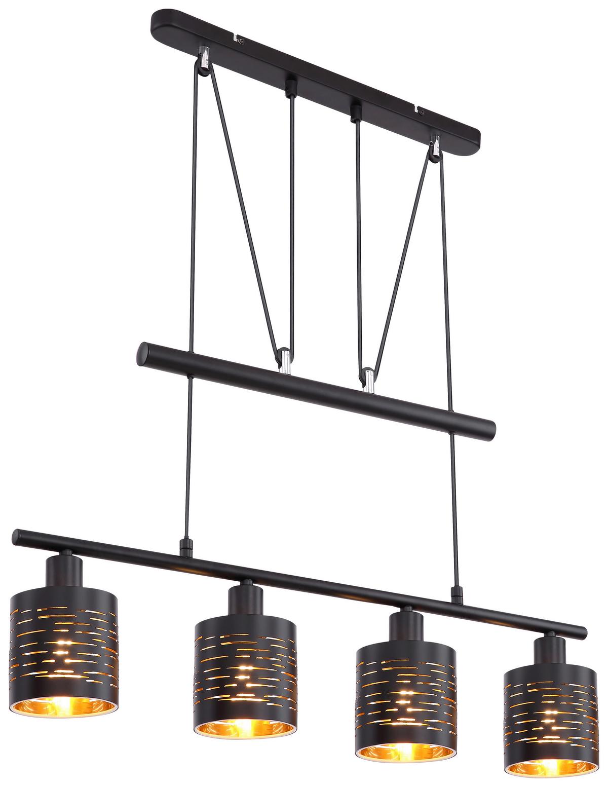 Viseča Svetilka 15342-4hz Tunno - zlate barve/črna, Design, kovina/umetna masa (70/10/180cm) - Globo