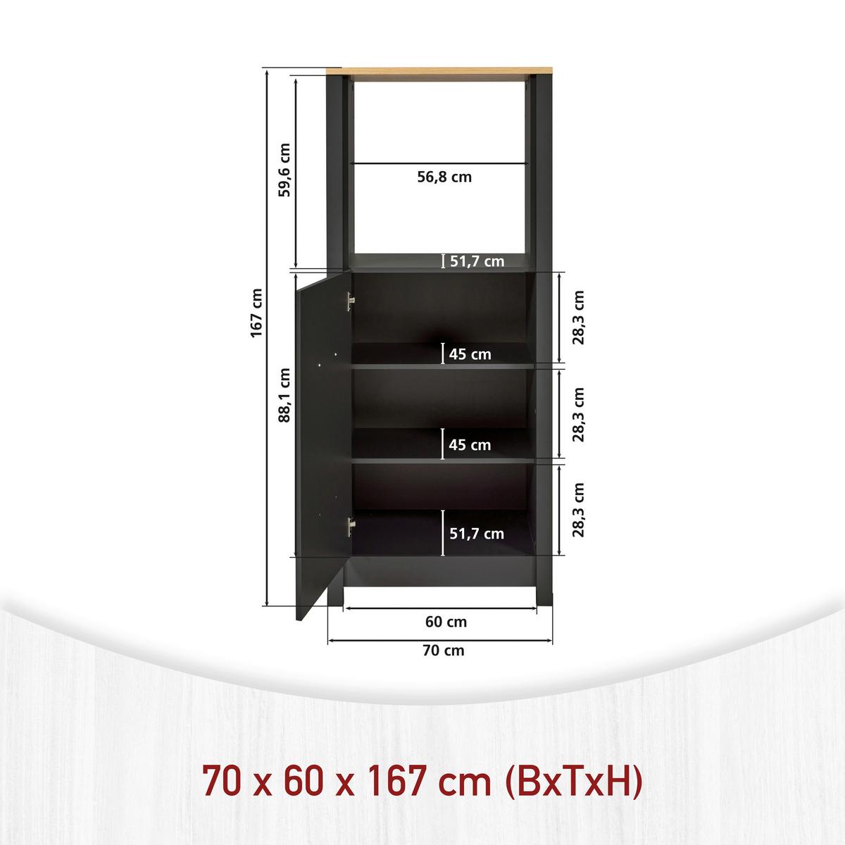 Geräteumbauschrank Venet Anthrazit/Artisan Eiche - Anthrazit/Schwarz, ROMANTIK / LANDHAUS, Holzwerkstoff/Metall (70/167/60cm) - Mömax