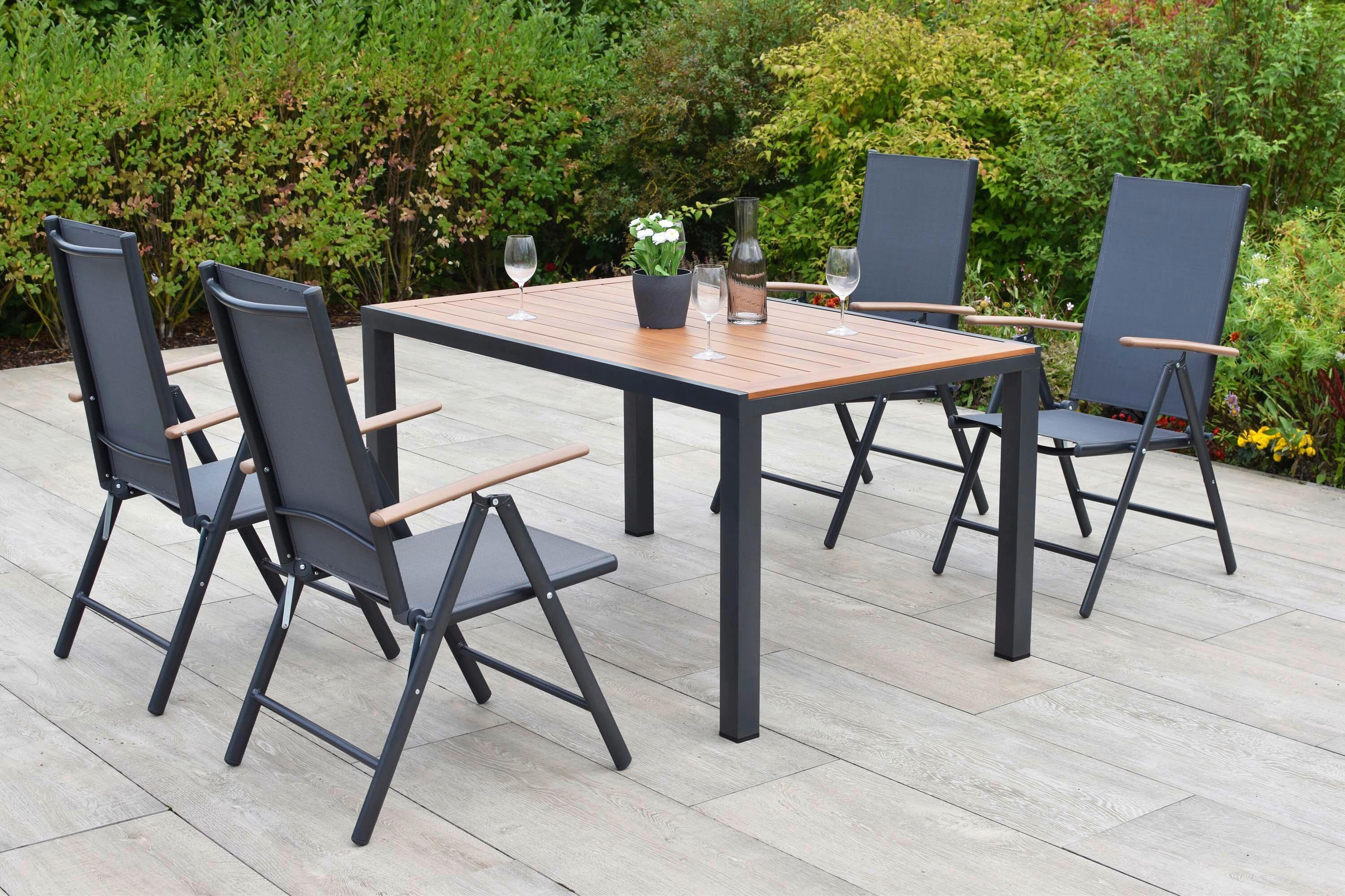 Gartentischgruppe Valenza 5-tlg. Graphitfarben - Graphitfarben/Naturfarben, KONVENTIONELL, Textil/Metall - Gardenson