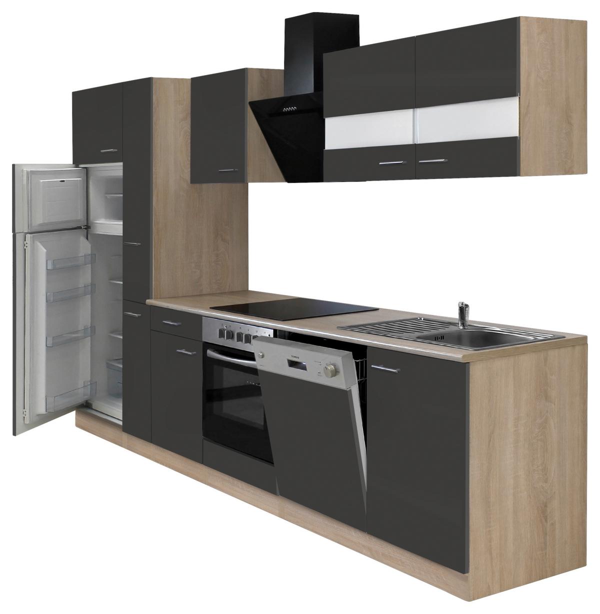 Küchenblock ECONOMY 310 Grau/Eiche B: ca. 310 cm - Eichefarben/Grau, Basics, Holzwerkstoff (310cm) - Respekta