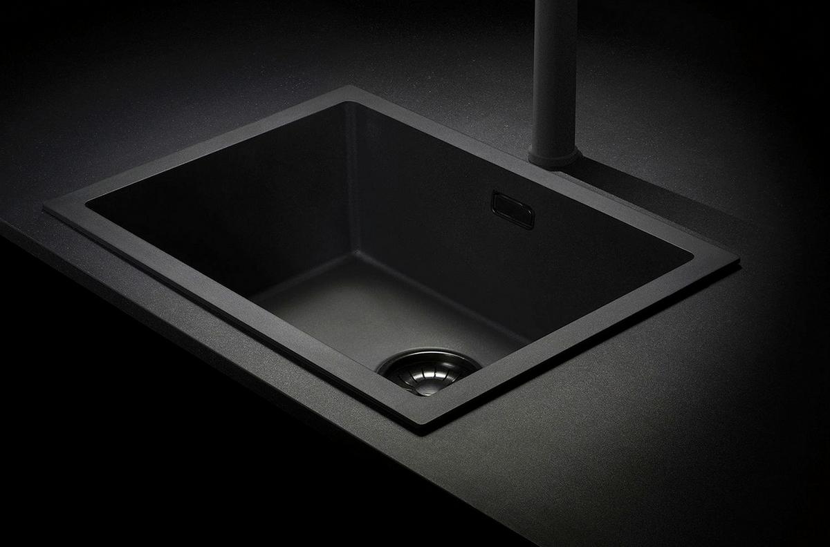 Einbauspüle Solido 2D in schwarz - Schwarz, MODERN, Stein (45/45cm)