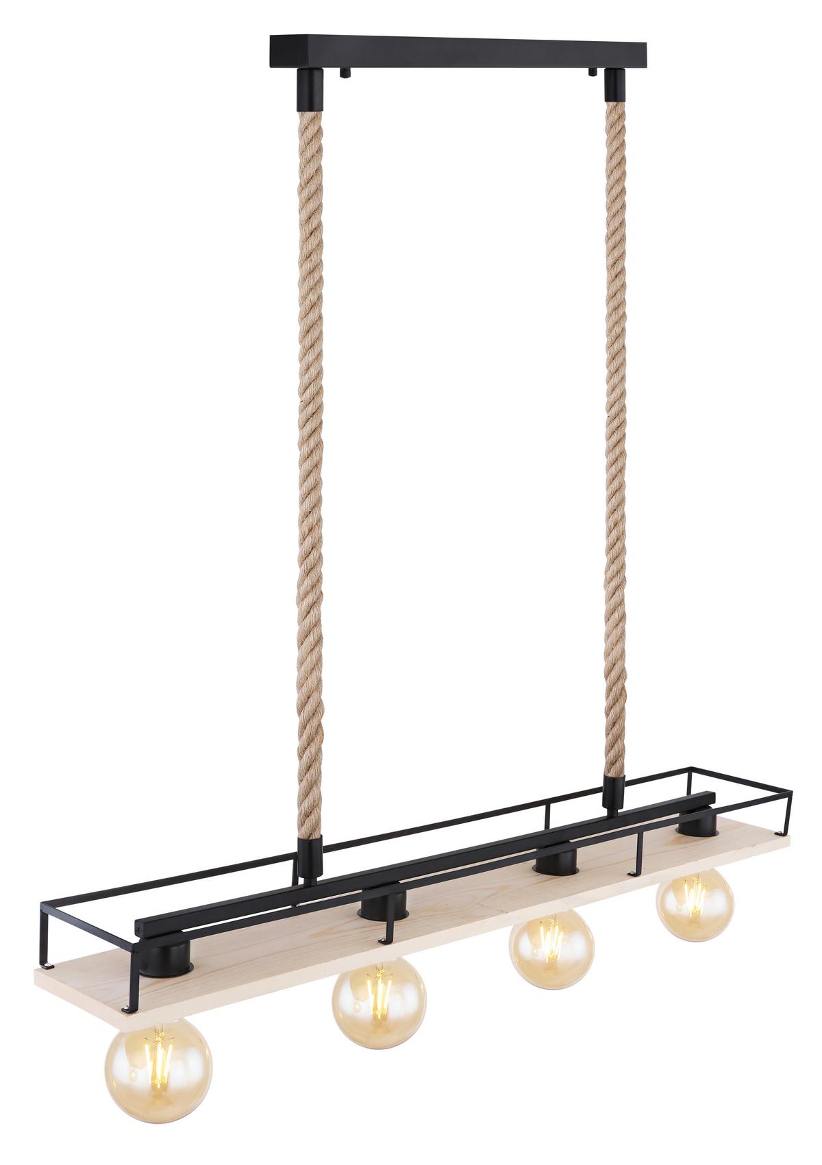 Hängeleuchte 15458-4H in Braun/Schwarz max. 60 Watt - Schwarz/Braun, Basics, Naturmaterialien/Holz (95/15/120cm) - Globo