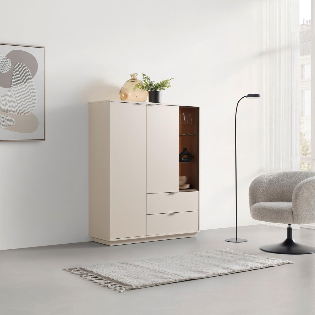 Sideboard Velasca Type 06 Eichefarben/Kaschmir - Kaschmir/Eichefarben, MODERN, Glas/Holzwerkstoff (116,4/141,6/40cm) - Premium Living