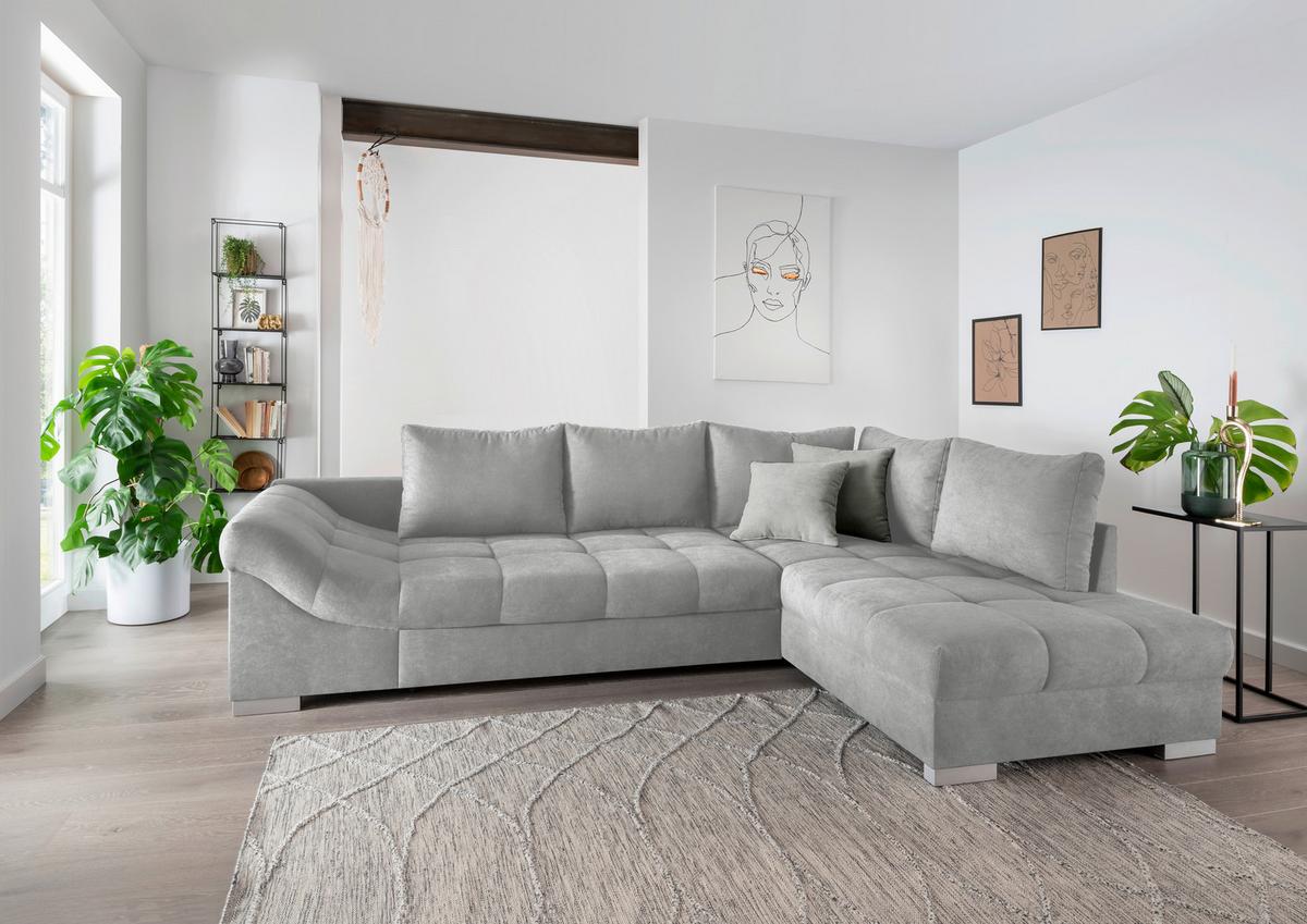 Wohnlandschaft Alvito Hellgrau Nylon/Mikrofaser - Silberfarben/Hellgrau, Design, Holz/Textil (298/202cm) - MID.YOU