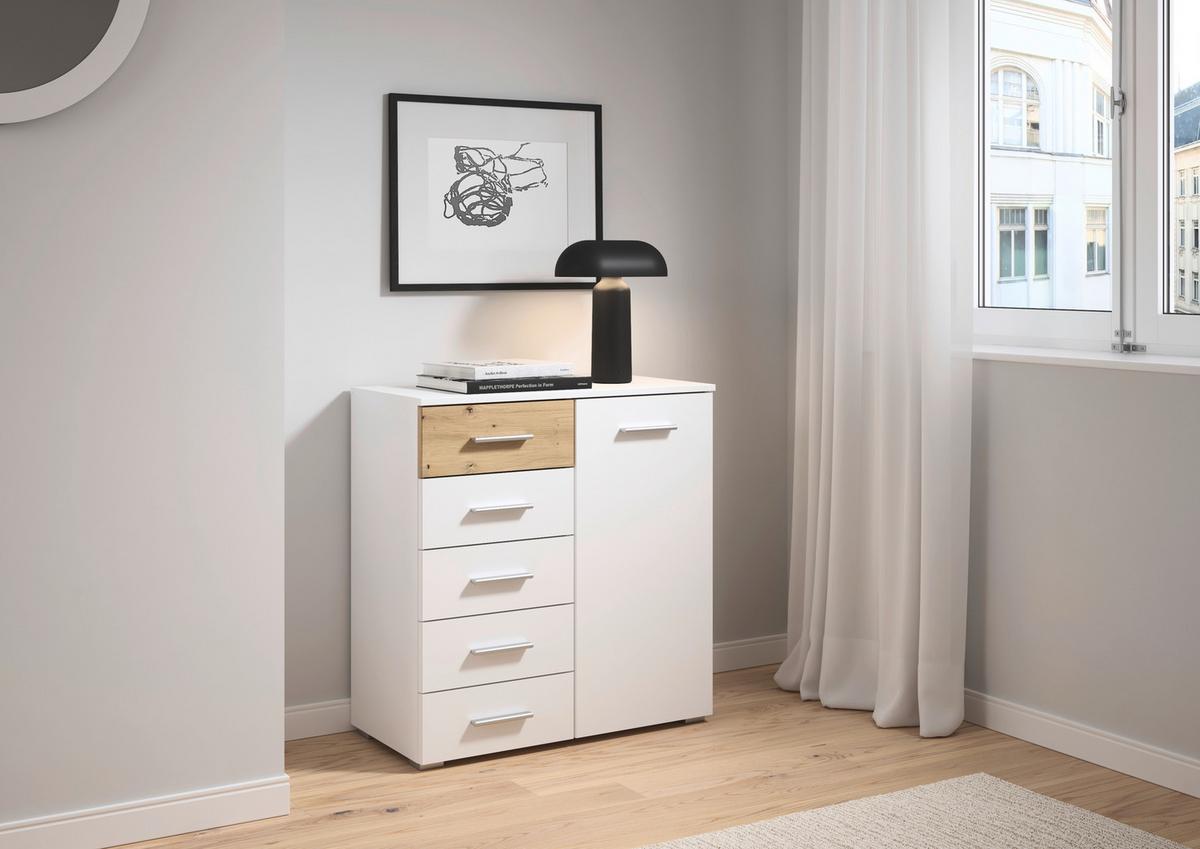 Komoda Foster - bijela/hrast Artisan, Konvencionalno, drvni materijal/plastika (80/84/40cm) - Modern Living