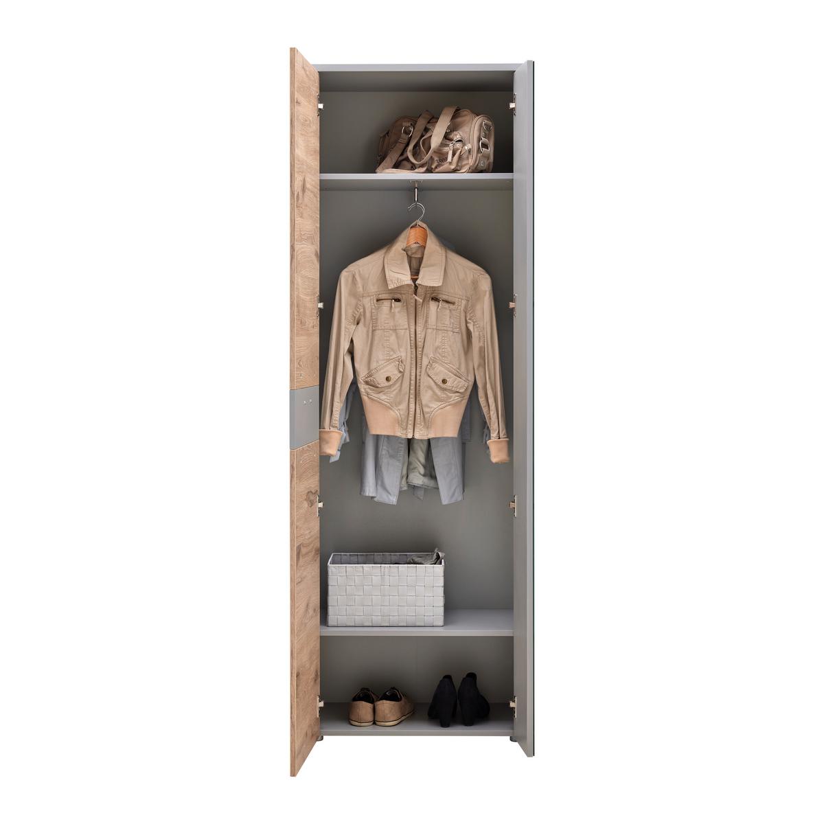 Garderobenschrank Dynamic in Grau/Eichefarben - Wildeiche, MODERN, Holzwerkstoff (65/197/37cm) - Mömax