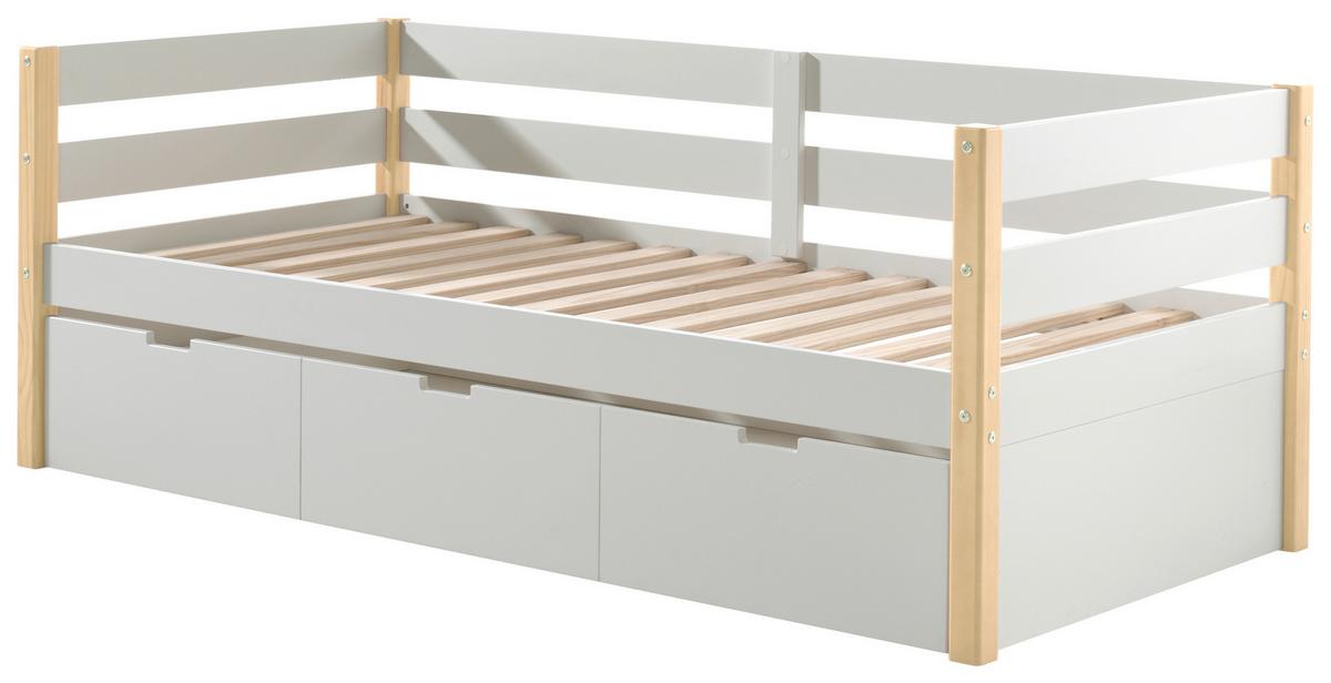 Ausziehbett Holz Margrit ca. 90x200 cm Weiß - Weiß/Kieferfarben, MODERN, Holz/Holzwerkstoff (90/200cm) - MID.YOU