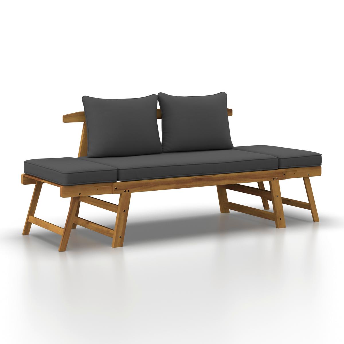 Gartenliege Pia Dunkelgrau Akazie/Outdoorstoff - Dunkelgrau/Akaziefarben, MODERN, Holz/Textil (143-190/68/75cm) - Bessagi Garden