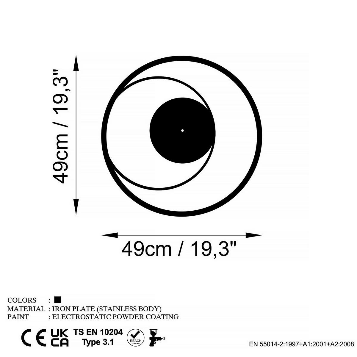 ZEGAR ŚCIENNY CIRCLE 15 - czarny, Lifestyle, metal (49/49/0,15cm)