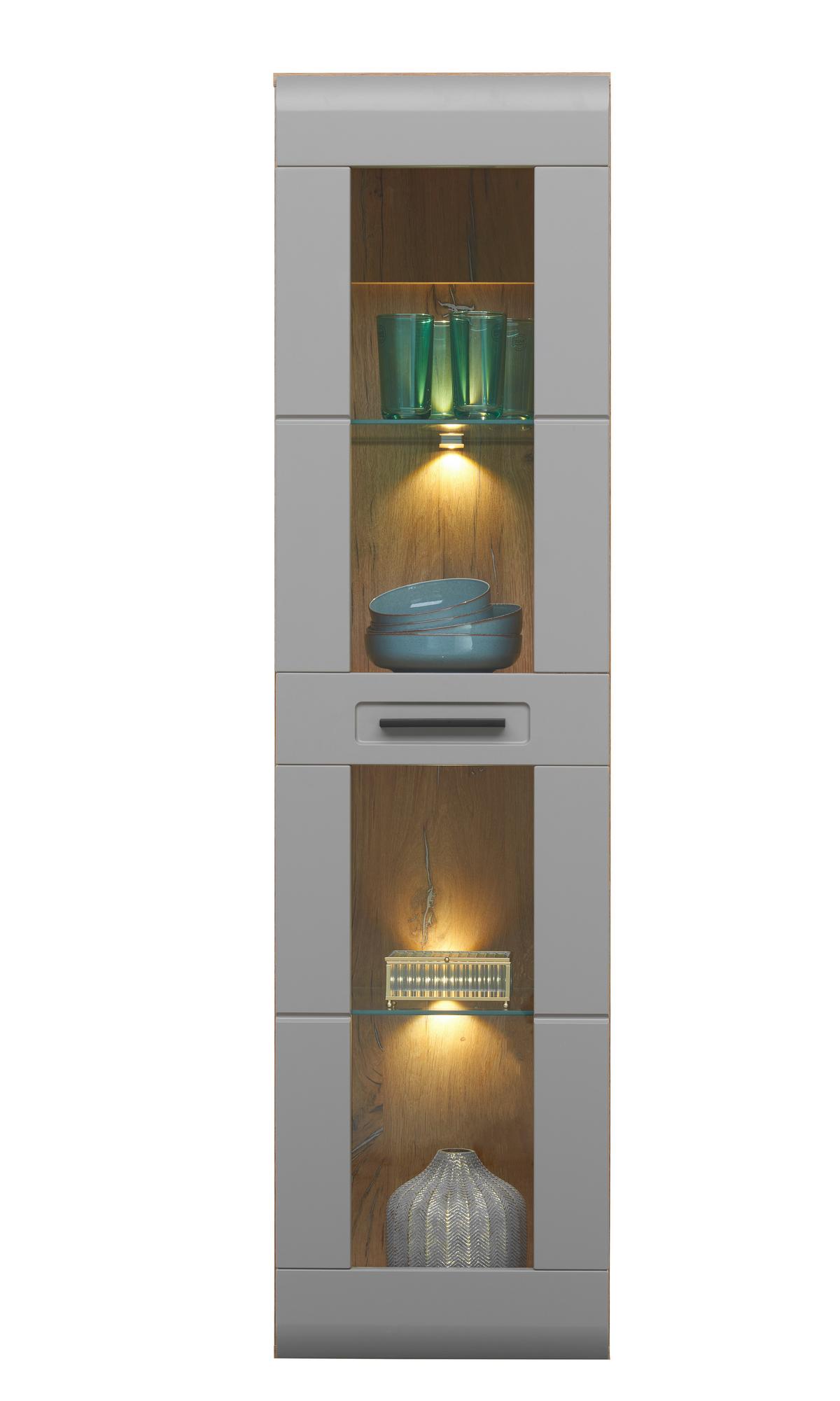 Viseča Vitrina Auris, Siva, Barva Hrasta - siva, Moderno, umetna masa/steklo (40,3/153,4/37,1cm) - Mömax