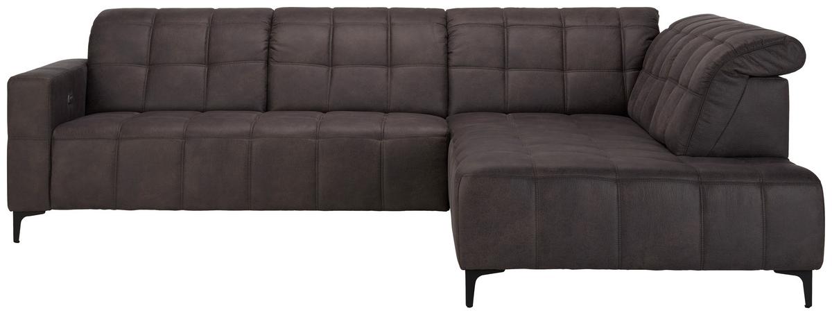 Ecksofa Panama Rechts Grau - Anthrazit/Schwarz, Konventionell, Textil/Metall (304/216cm) - Premium Living