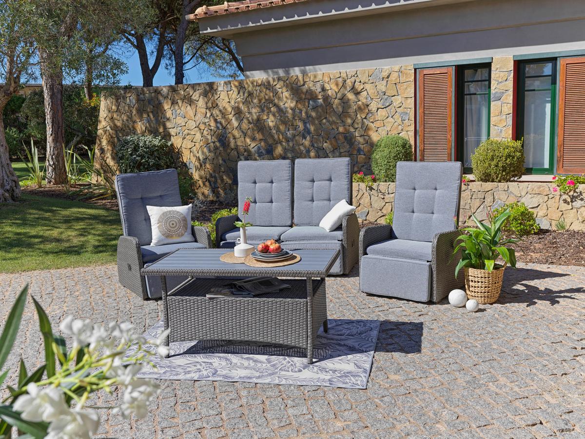 Lounge Garnitura Santander, Siva, 4-Delni Set - siva, Moderno, kovina/umetna masa - Beldano