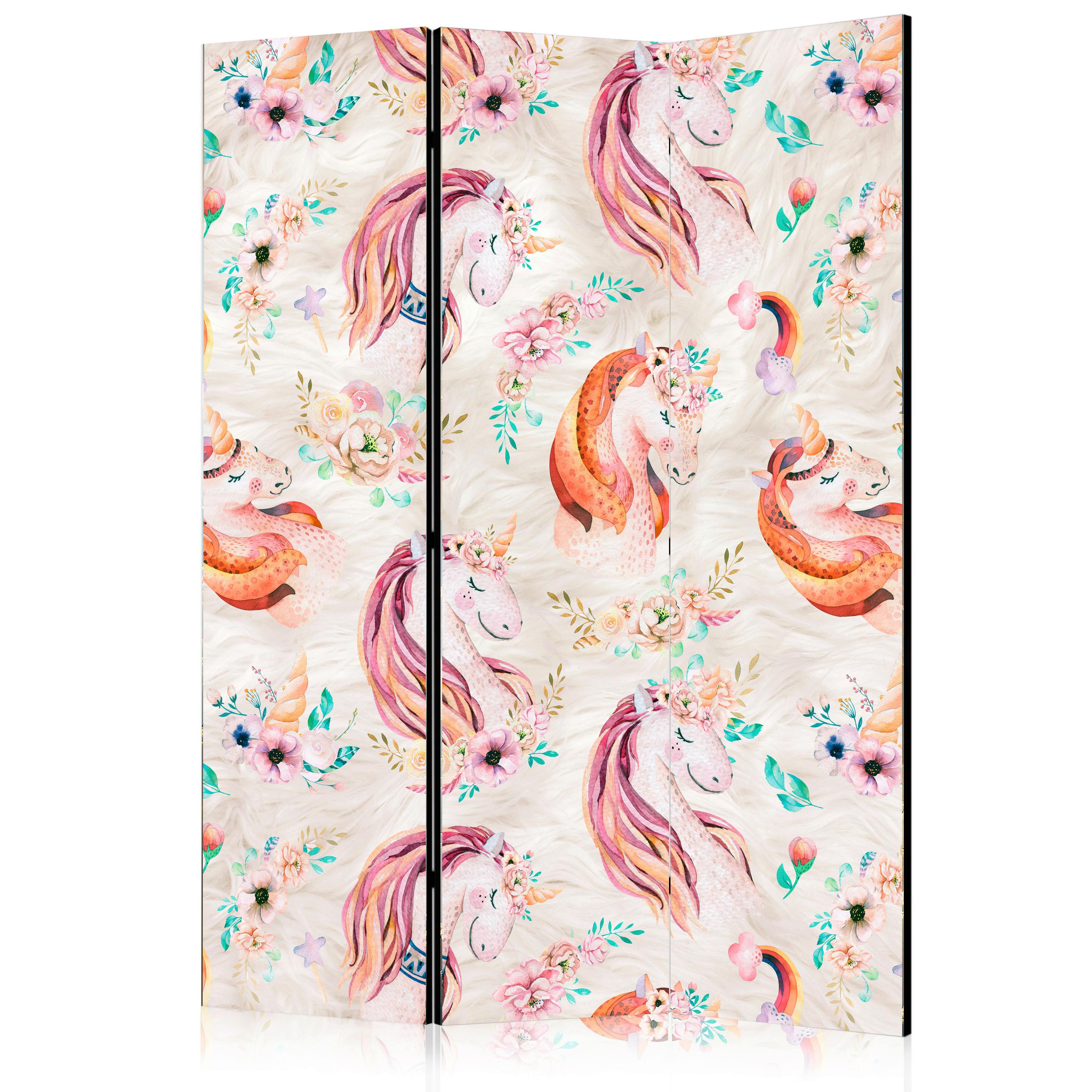 Paravan Pastel Unicorns, 3-Delni, Dvostranski - večbarvno, Basics, tekstil/les (135/172/3cm) - artgeist