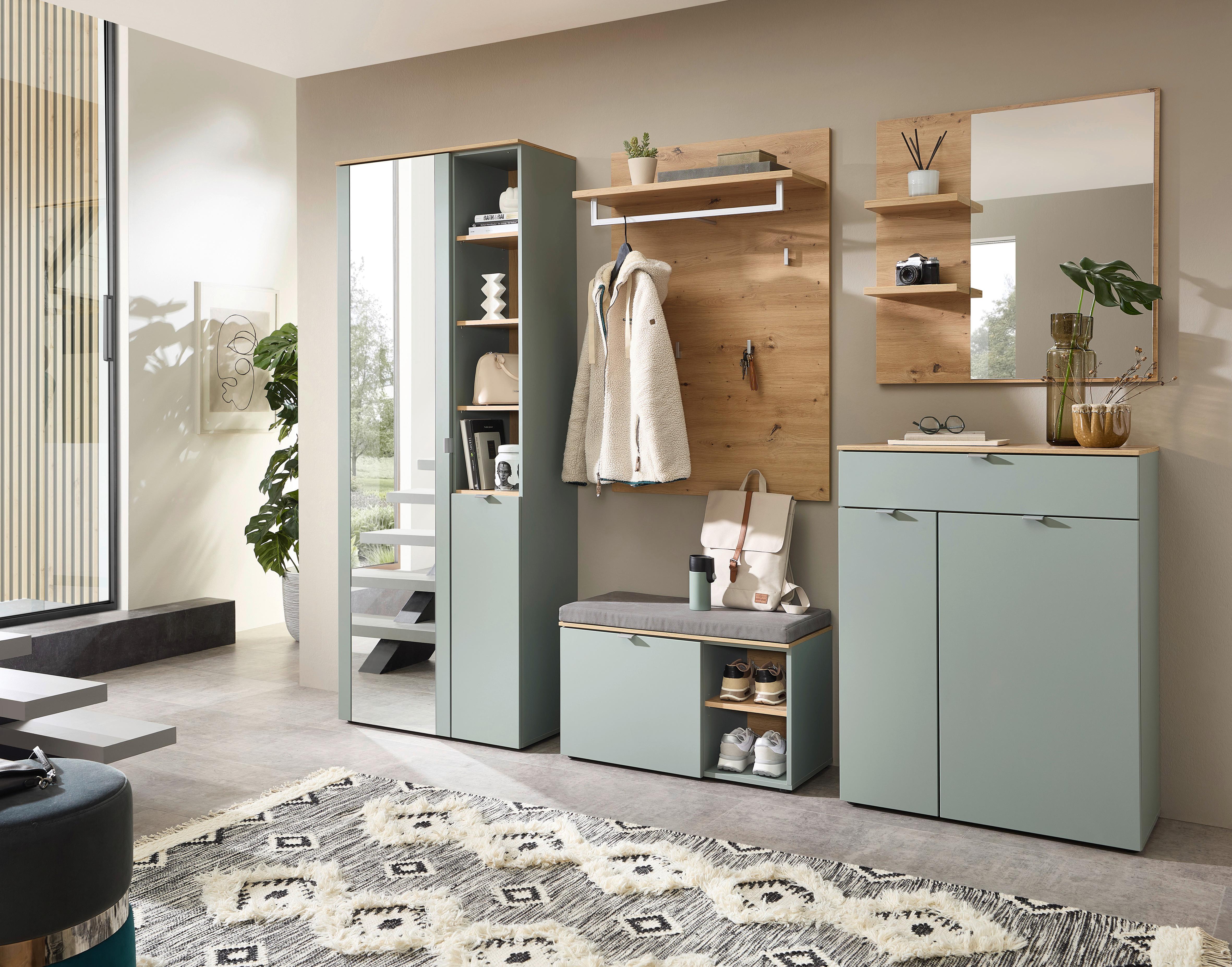 Garderobenschrank Bari in Grün/Eiche Artisan - Silberfarben/Schwarz, Modern, Holzwerkstoff/Kunststoff (78/202/38cm) - Premium Living